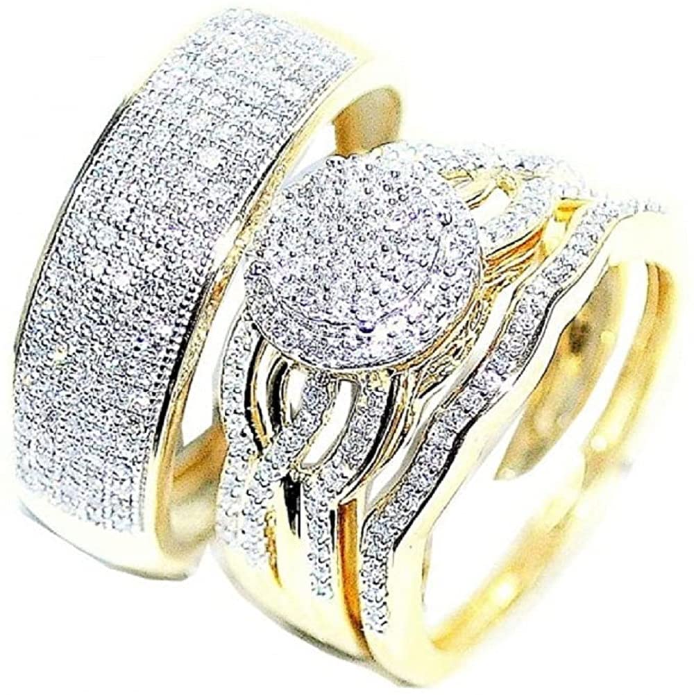 His and Hers Wedding Ring Set - Matching Trio Wedding Bands for Couples - 14K Gold or Platinum - Engraved Promise Rings - Perfect for Anniversaries, Vows & Romantic Gifts
