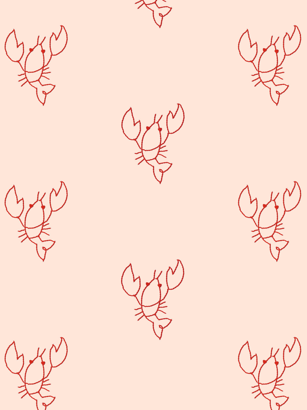 Premium Lingua Franca Lobster Pattern Wallpaper - Vibrant Red on Peach Background | Perfect for Coastal, Nautical & Kitchen Decor