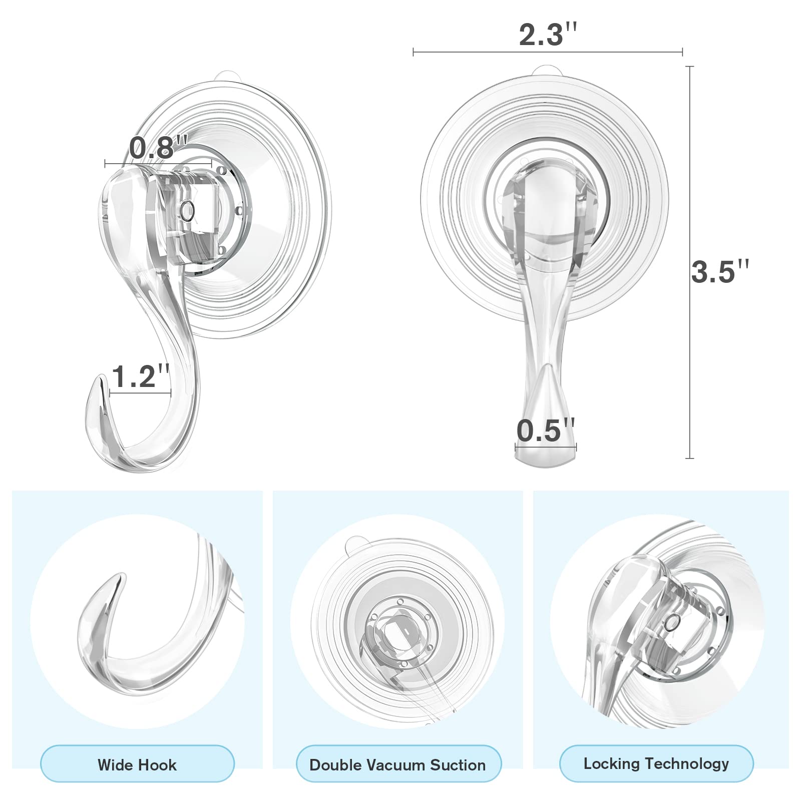 VIS'V 6-Pack Small Suction Cup Hooks with Cleaning Cloth - Strong Adhesive Bathroom & Kitchen Hooks for Hanging Towels, Keys, and Decor - Perfect for Home, Office, and Dorm Organization