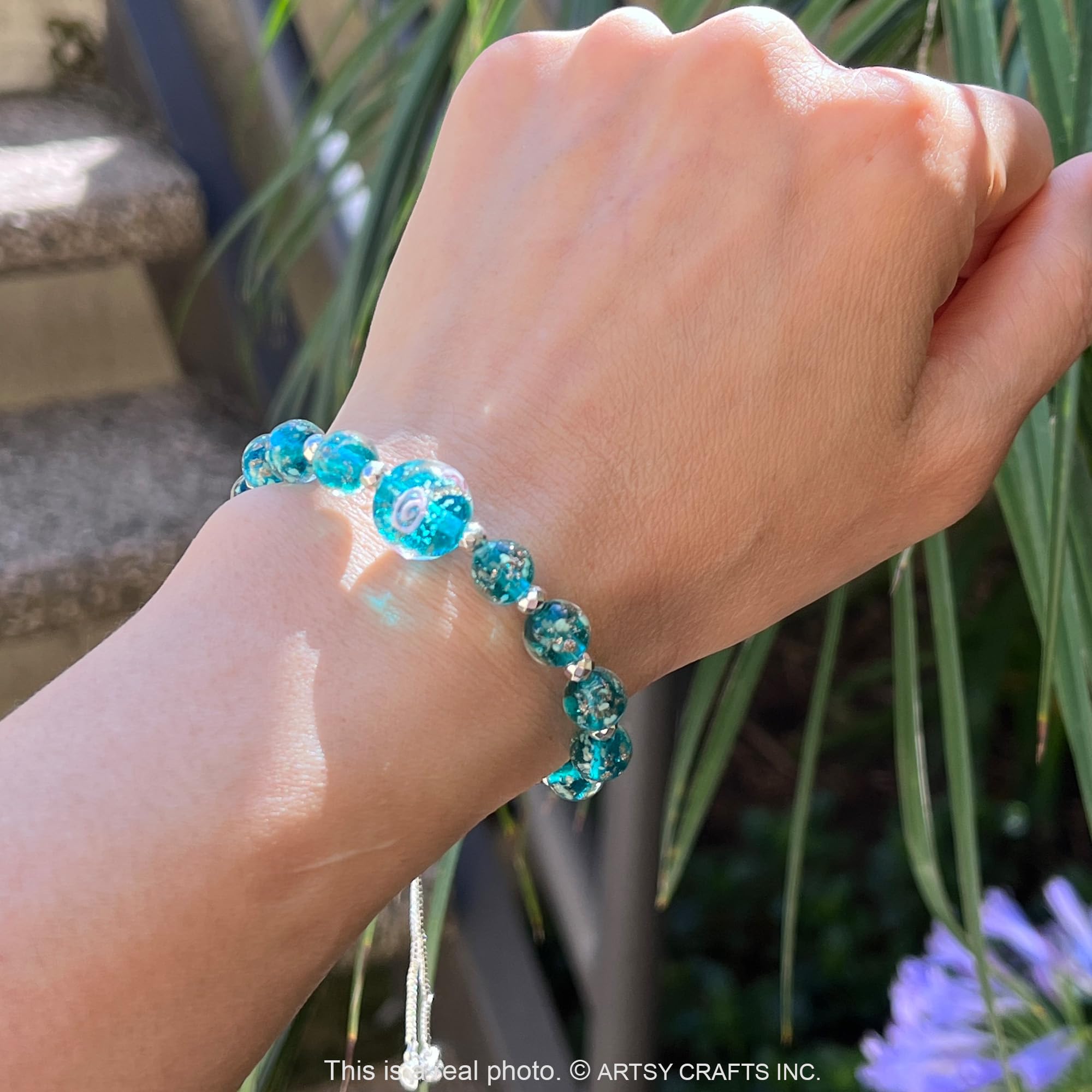 Glow in The Dark Firefly Beads Bracelet & Necklace Set - Murano Glass Beads Crystal Birthstone Jewelry with Adjustable Slider Chain | Handmade Luminous Glass Beads for Women, Girls | Perfect for Night Parties, Rave Events & Gift Giving