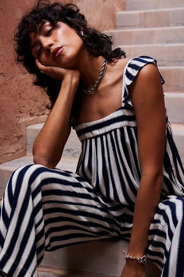 Marrakech Square Neck Top - Total Eclipse Stripe Women's Fashion Blouse | Boho Chic Summer Tops for Beach, Vacation & Casual Outings