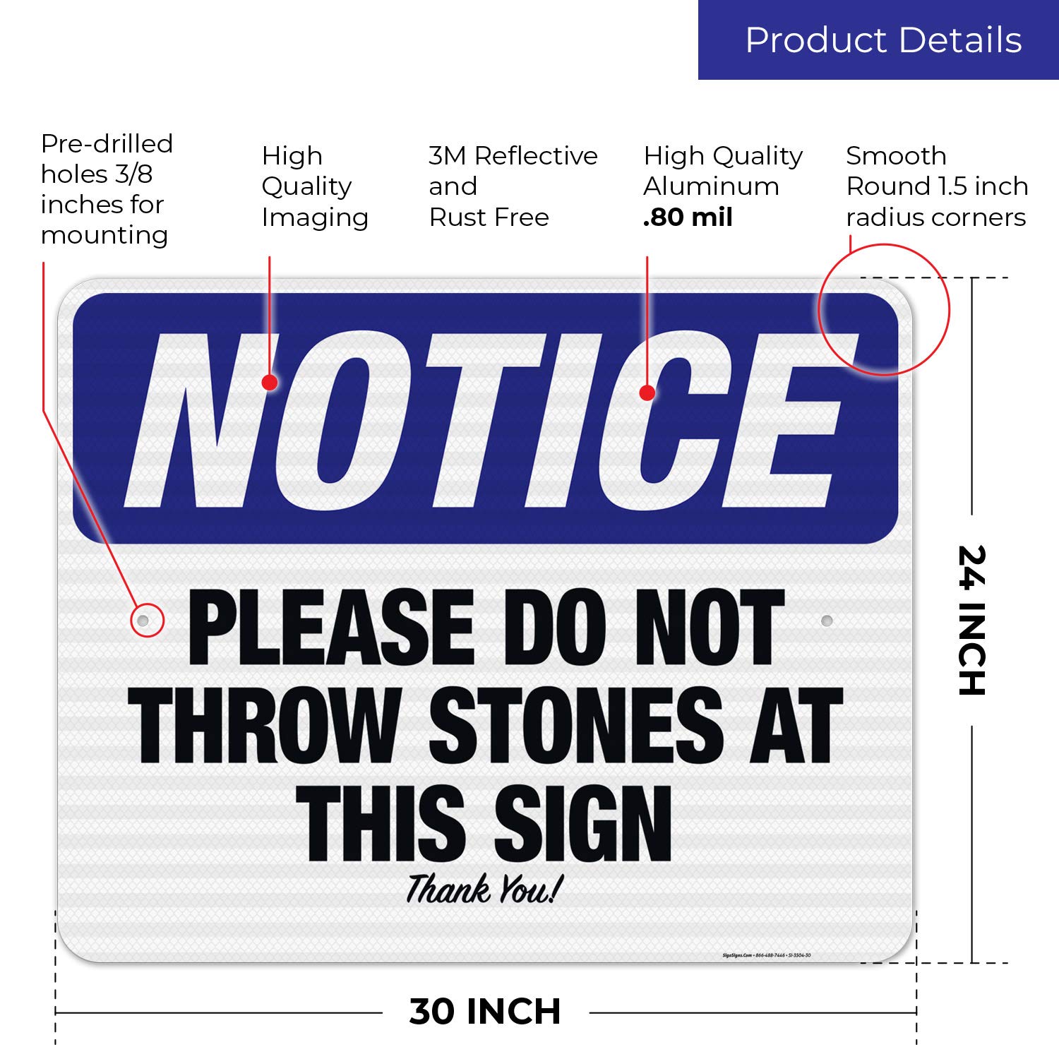 3M EGP Reflective OSHA Notice Sign - 24x30 Inches, .080 Aluminum, Fade Resistant for Indoor/Outdoor Use | 'Please Do Not Throw Stones' Safety Warning Sign | Made in USA - Perfect for Construction Sites, Parking Lots & Public Areas
