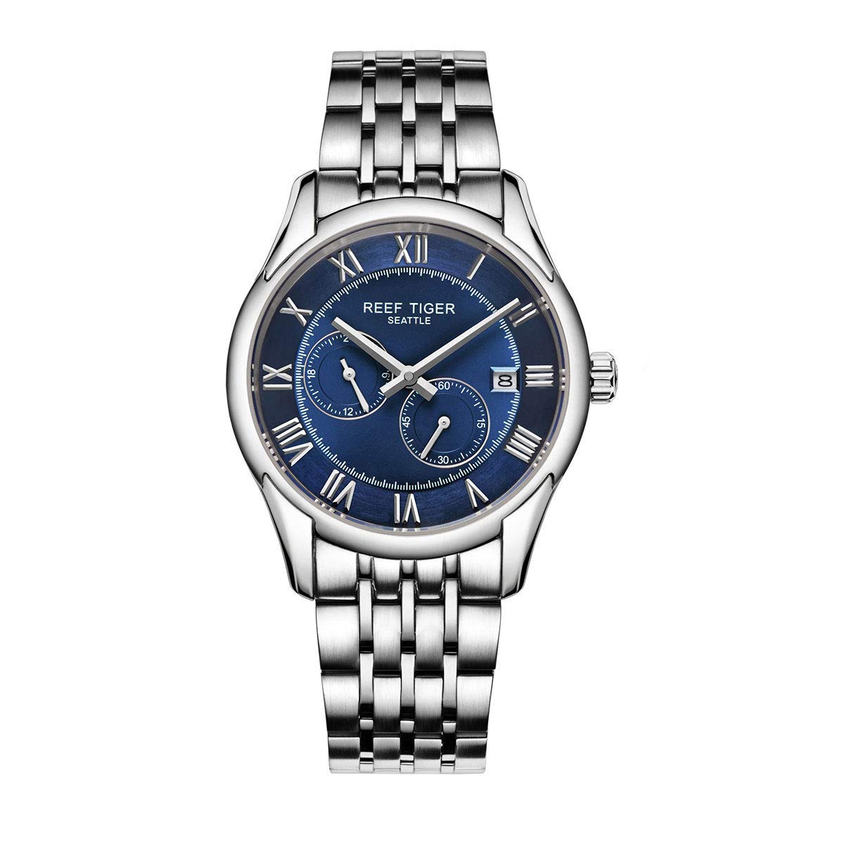 REEF TIGER Men's Automatic Business Watch - Stainless Steel Analog Dress Watch with Date Window | RGA165-YLY | Perfect for Office, Formal Events & Professional Settings