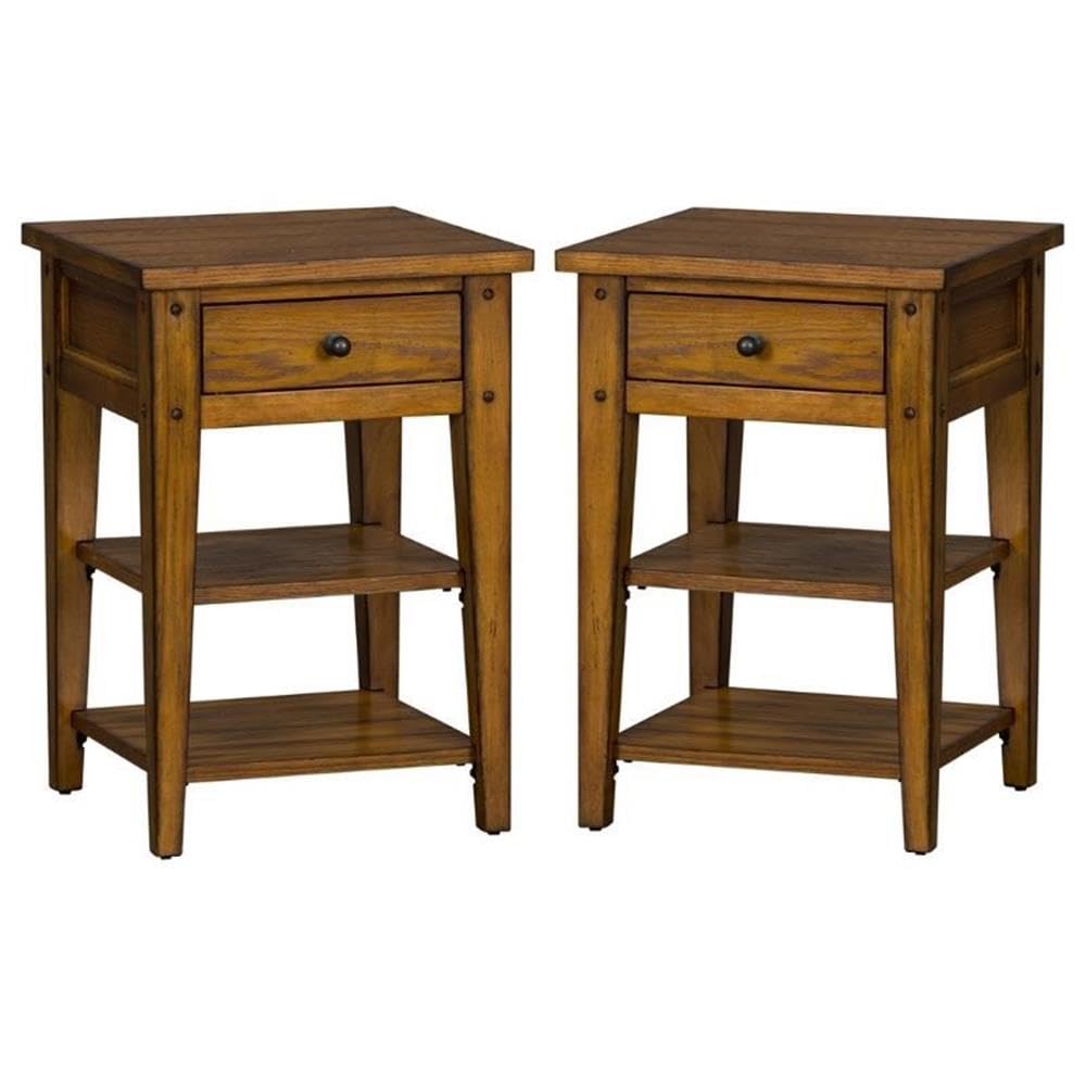 Oak Lake House Chair and Side Table Set - 2-Piece Rustic Furniture for Living Room, Bedroom & Porch | Home Square Collection