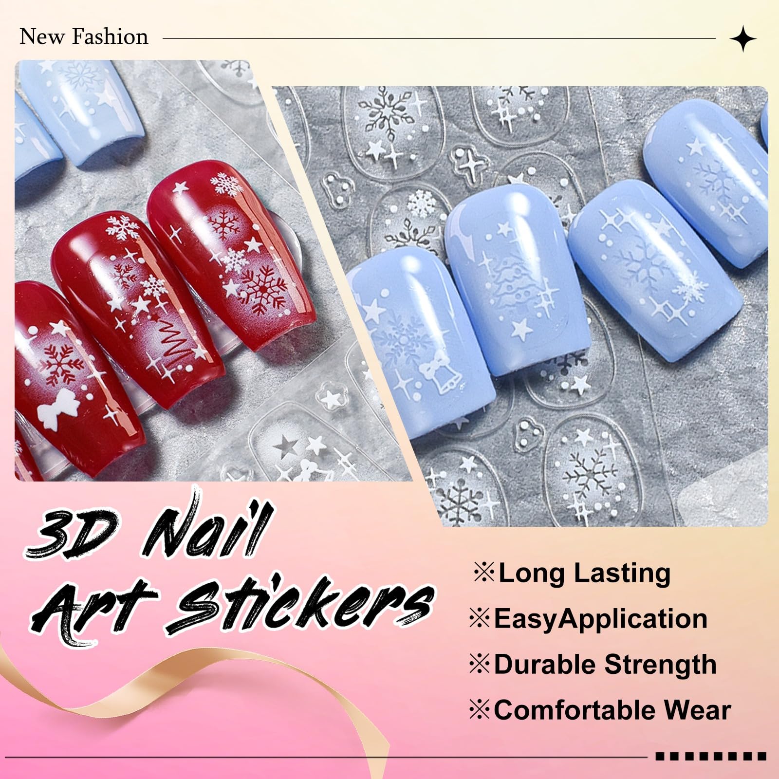 6 Sheets 3D Christmas Snowflake Nail Stickers - Winter White Self-Adhesive Nail Decals for Women (Santa & Elk Designs) | DIY Nail Art Supplies for Holiday Parties, New Year Celebrations & Winter Nail Decorations