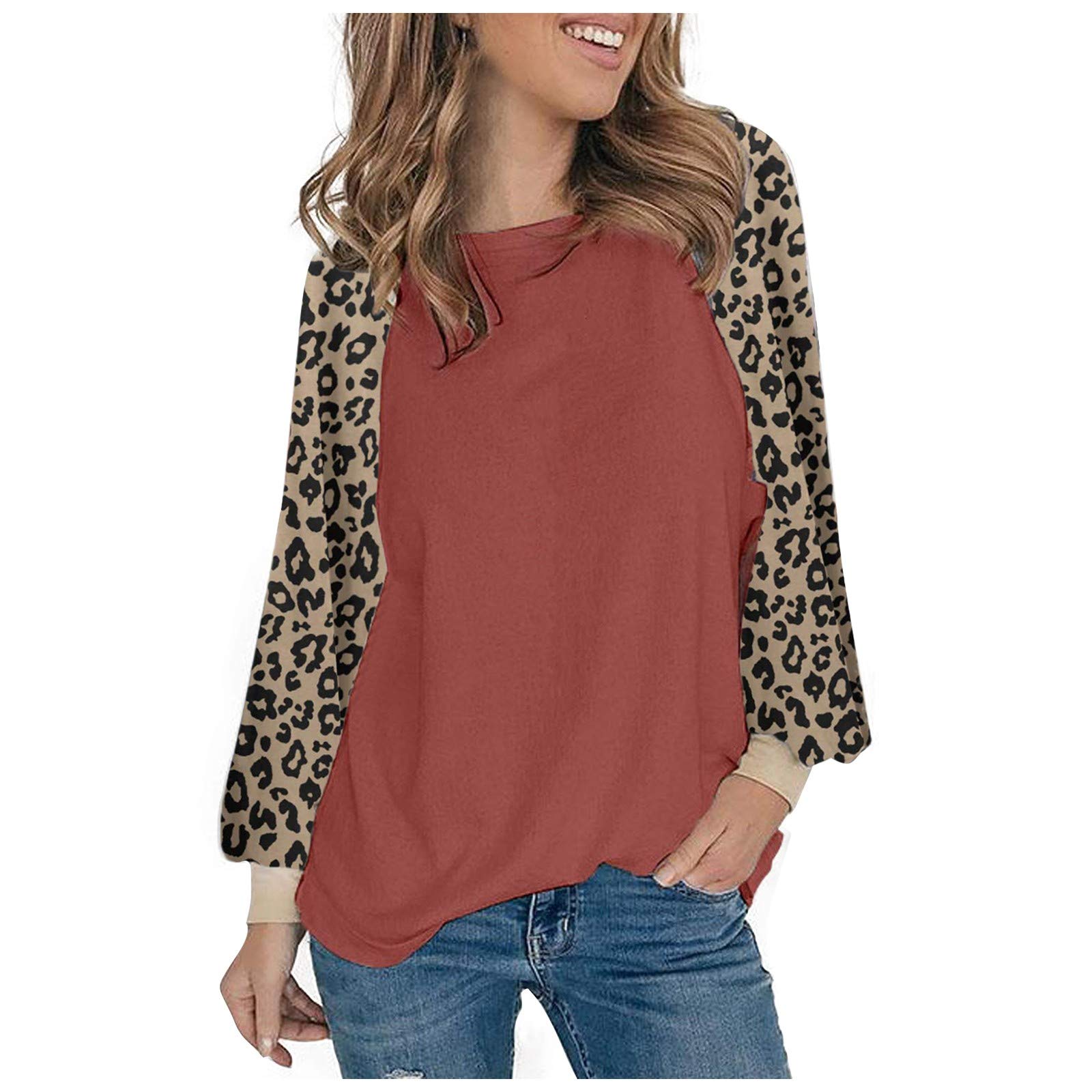 Women's Long Sleeve T-Shirt - Leopard Print & Tie Dye Casual Top | Basic Crewneck Sweatshirt for Everyday Wear, Date Night & Going Out