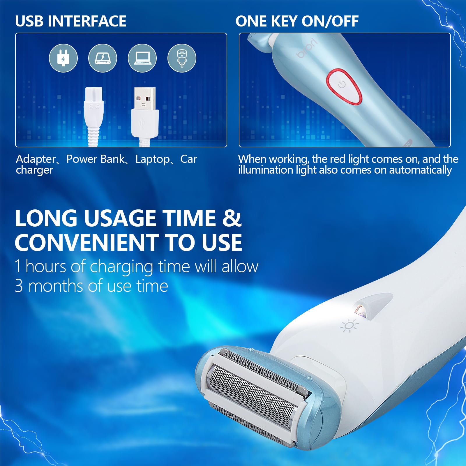 Best Rechargeable Electric Shaver for Women - Cordless Wet/Dry Bikini Trimmer with Detachable Head for Legs, Underarms & Pubic Hair - Perfect for Travel, Gym & Sensitive Skin Care