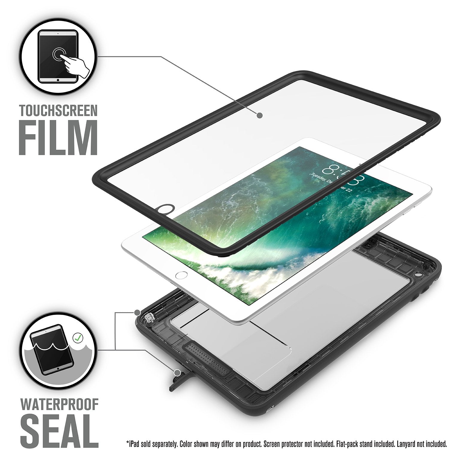 Waterproof Case for iPad 6th & 5th Generation (9.7 Inch) - Shockproof Protective Cover for Swimming, Beach & Outdoor Activities