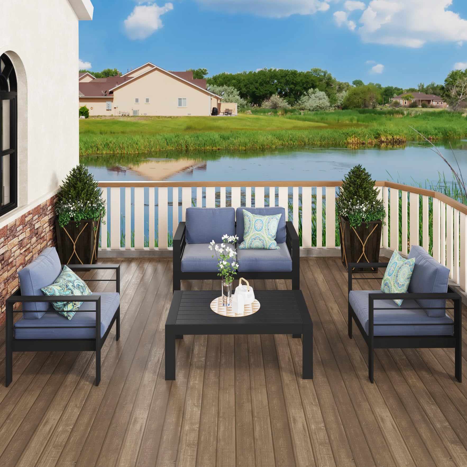 Solaste Aluminum Loveseat Patio Furniture Set - Weather-Resistant Outdoor Sofa in Blue - Perfect for Garden, Poolside & Backyard Relaxation