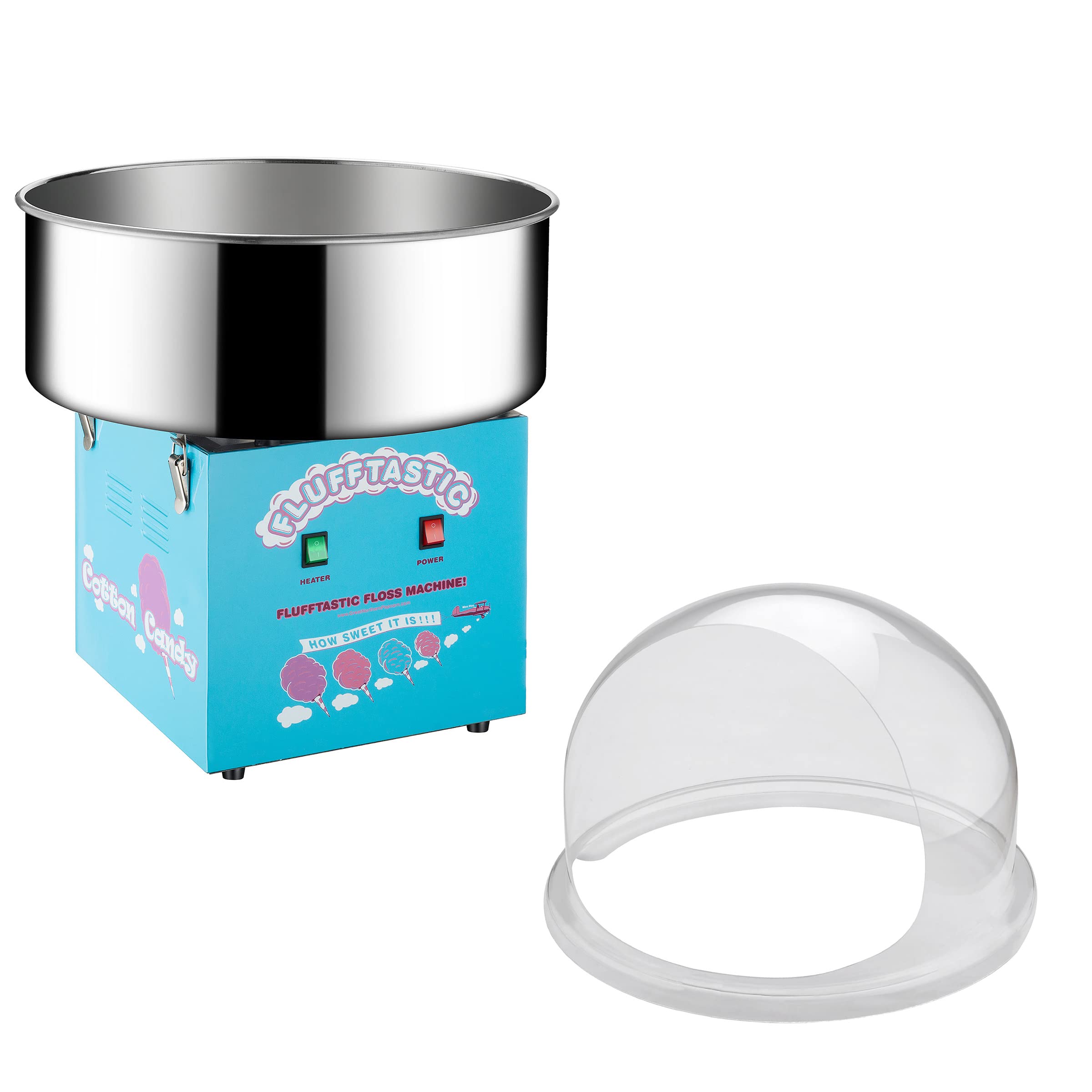 Flufftastic 1000W Cotton Candy Machine with Dome Shield & Stainless Steel Pan - Electric Candy Floss Maker for Parties, Carnivals & Home Use - Great Northern Popcorn Commercial Grade Cotton Candy Maker (Blue)