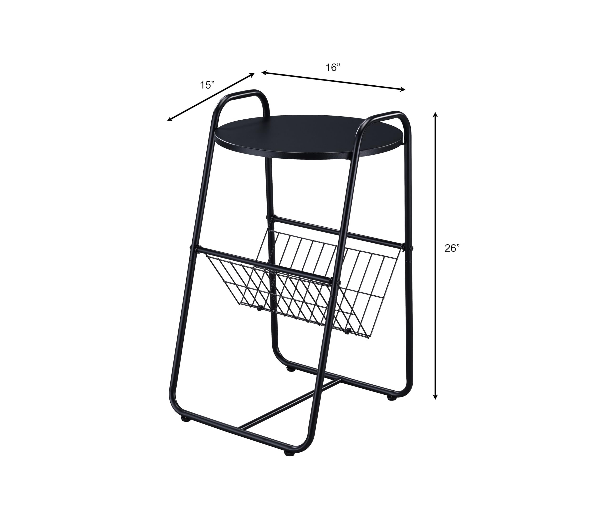 Proman Products Coto Side Round End Table with Magazine Holder - Black - Perfect for Living Room, Bedroom, or Office Decor