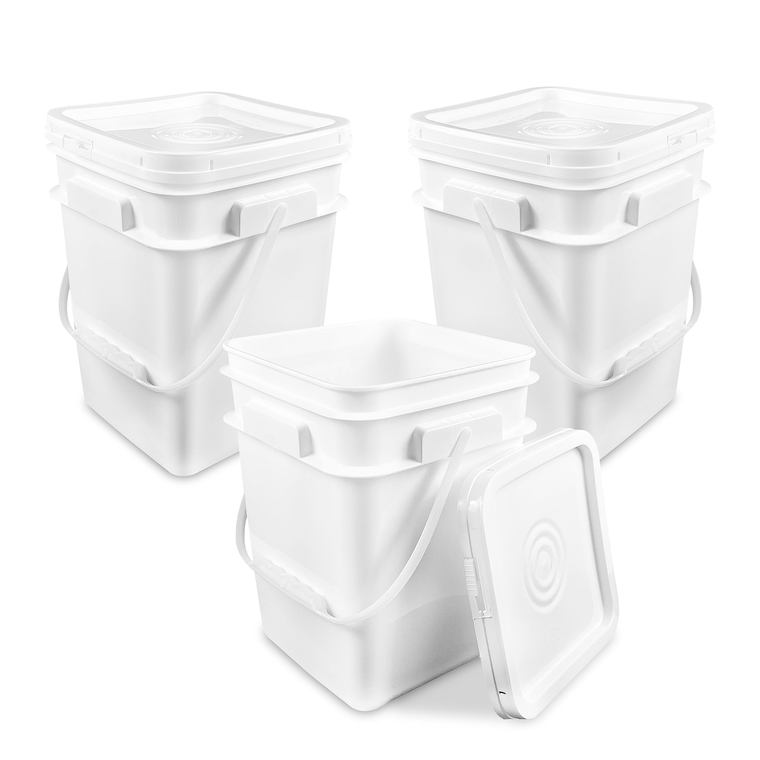 ePackageSupply 4 Gallon Square Bucket with Lid & Plastic Handles - Heavy Duty HDPE BPA-Free Food Storage Pail (3-Pack) - Ideal for Bulk Food Storage, Home Organization & DIY Projects