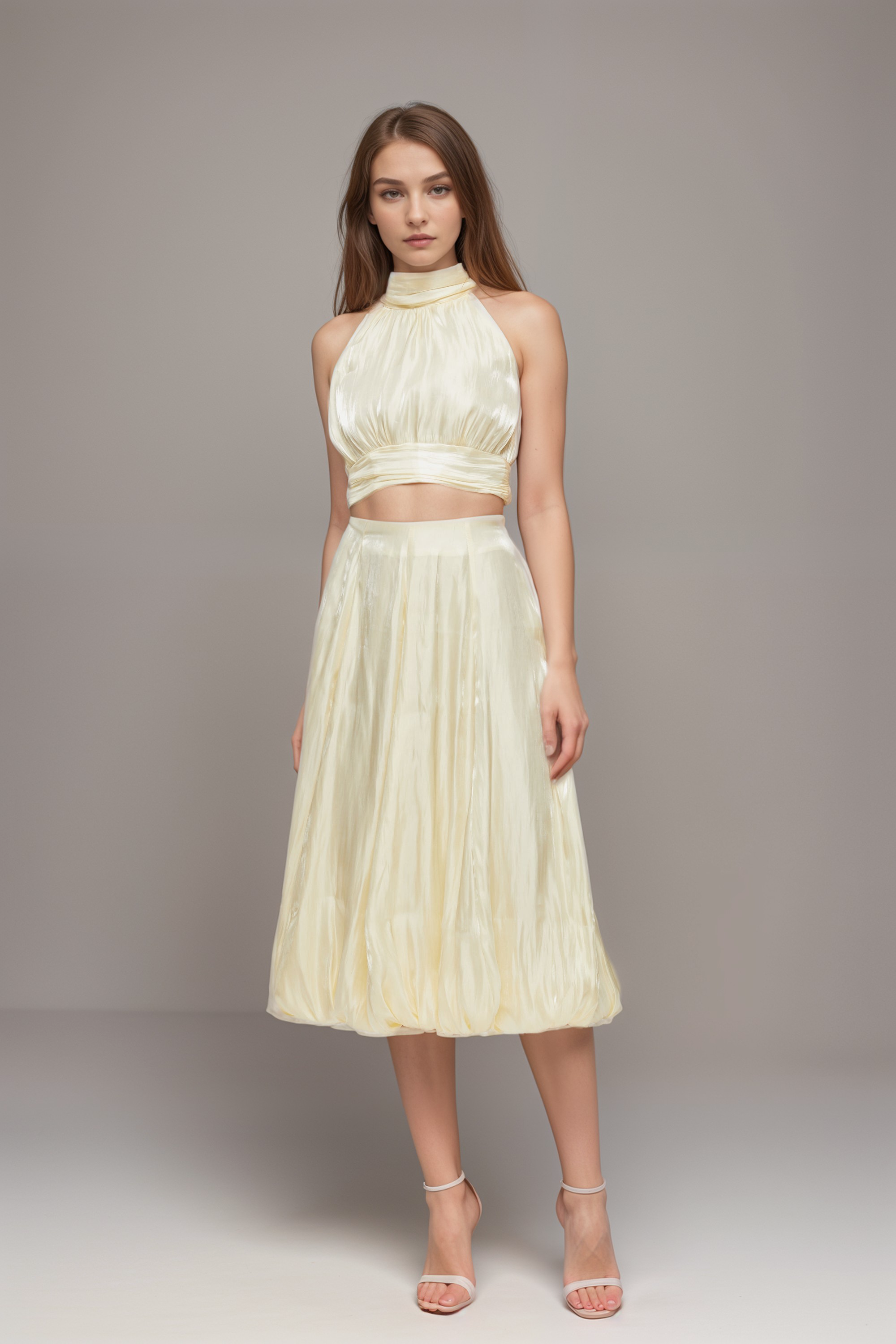 Céline White Pleated Top & Skirt Matching Set - Elegant Women's Outfit for Parties, Weddings & Special Occasions
