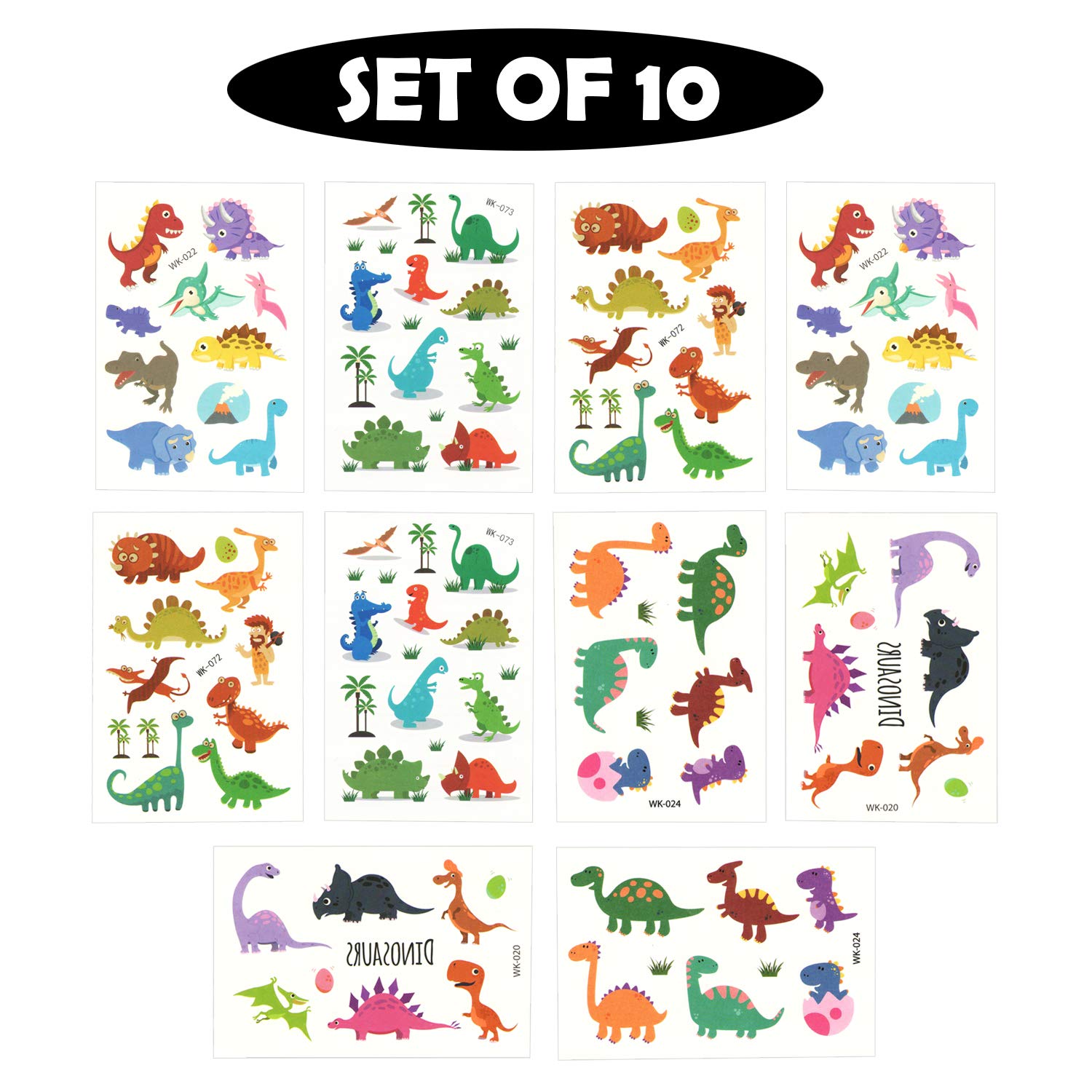 Dinosaur Temporary Tattoos for Kids - 10 Sheet Set | Waterproof Fake Tattoo Stickers for Hands, Arms & Body | Perfect for Birthday Parties, Halloween Costumes & Dress-Up Play