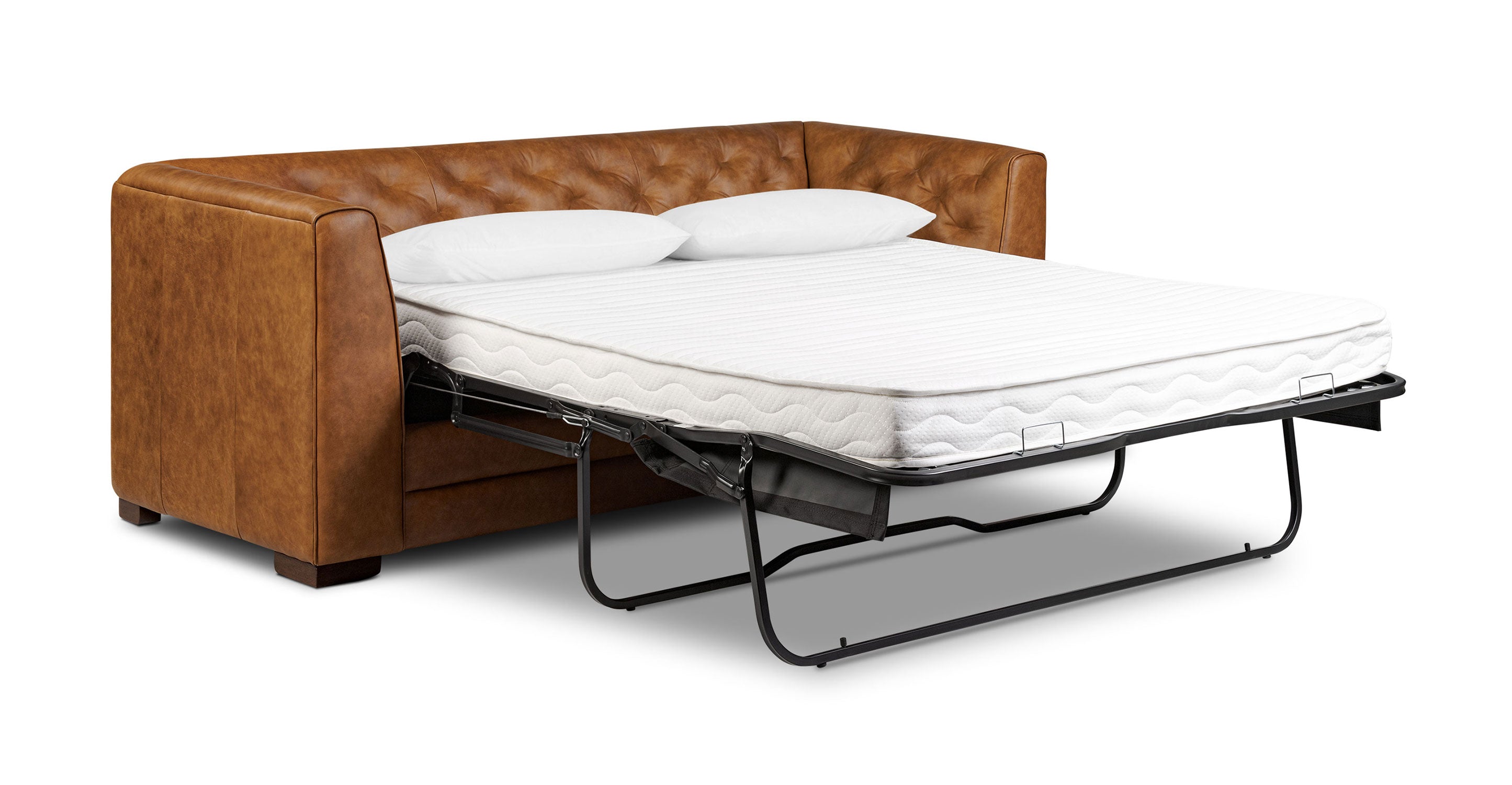 Essex 86 Leather Pull-Out Convertible Sleeper Sofa - Modern Leather Sofa Bed for Living Room, Guest Room & Small Spaces
