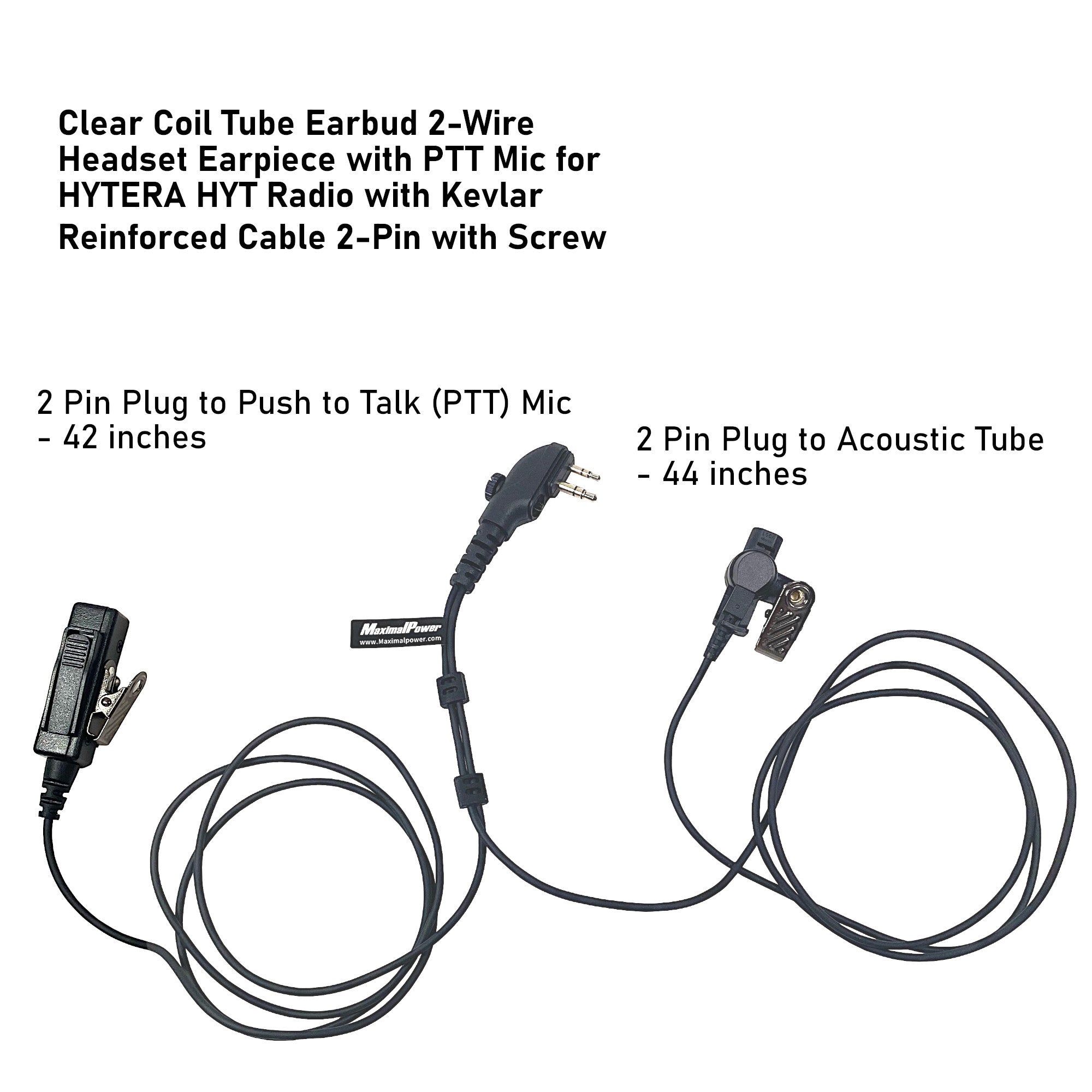 Hytera PD502 PD550 PD562 TD562 2-Pin Plug Headset with Clear Coil Tube Earbud - 2 Pack Replacement Headphones for Two-Way Radios - Perfect for Security, Construction & Outdoor Communication