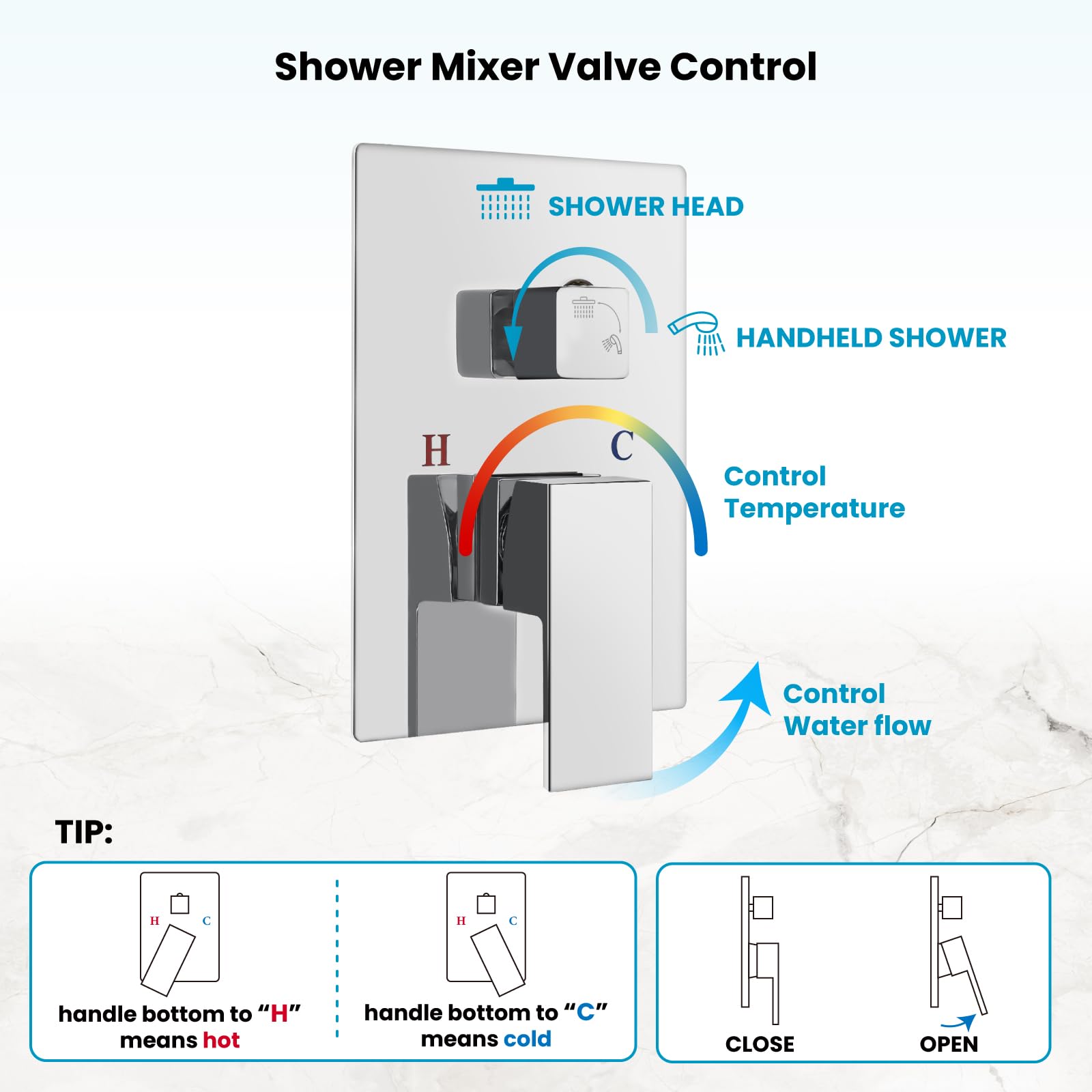 Gotonovo 12 Inch Square Chrome Polished Shower Faucet Set - Wall Mount Rainfall Shower System with 2-in-1 Cylindrical Handheld Shower & Rough-in Valve | Modern Bathroom Upgrade for Spa-Like Experience