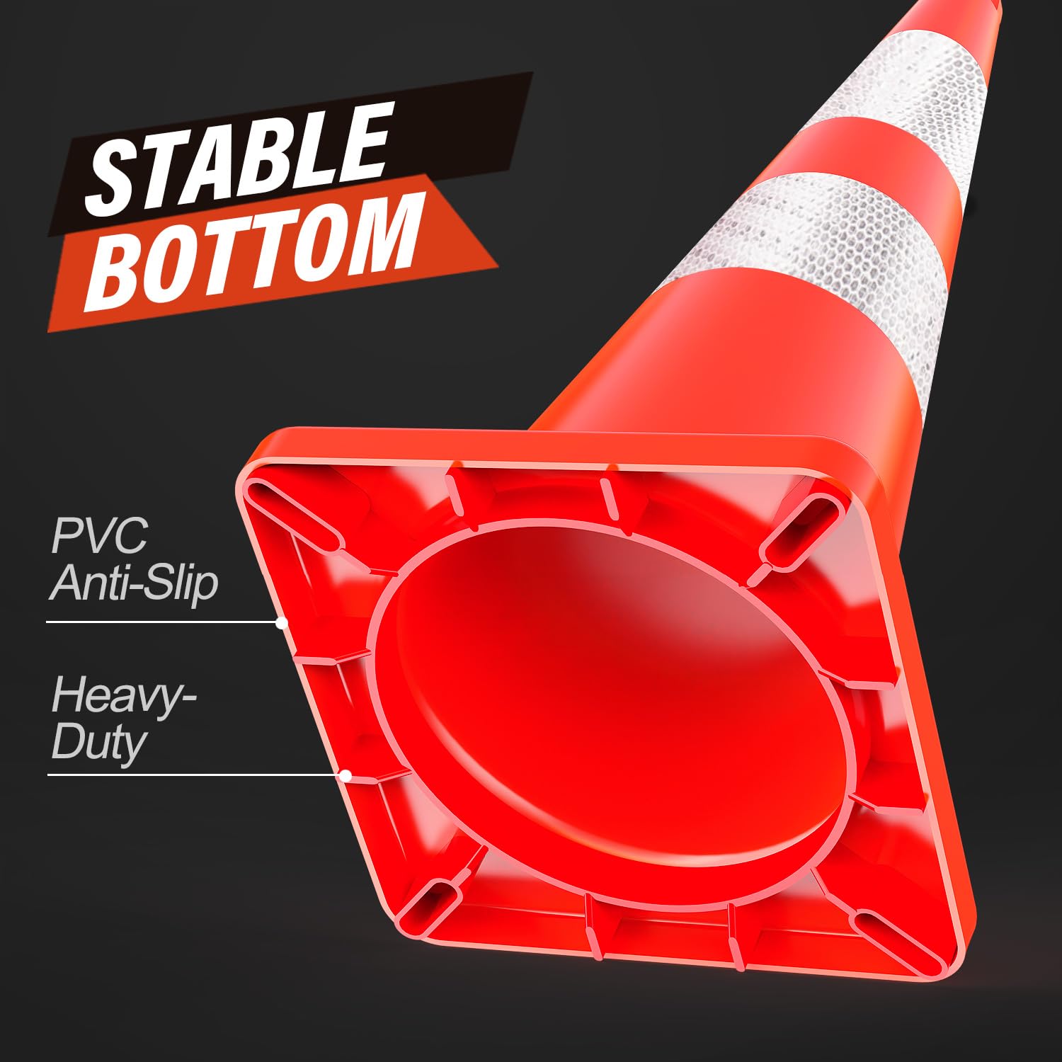 RoadHero 12 Pack 28 Inch Orange Traffic Safety Cones with Reflective Collar - Heavy Duty Parking Lot Cones for Sports Training, Driving Practice, Construction Zones & Road Safety | Perfect for Events, School Activities & Emergency Situations