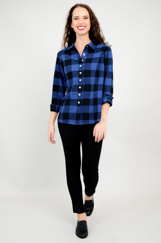 Alexis Top - Blue Plaid Cotton Blouse for Women | Casual & Office Wear | Final Sale