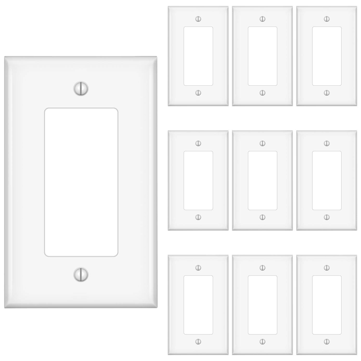 10 Pack White Decorator Wall Plates - Paddle Light Switch Covers for Rocker Switches & Receptacle Outlets | Single Gang Electrical Decora Faceplate Cover | Perfect for Home, Office & Commercial Decor