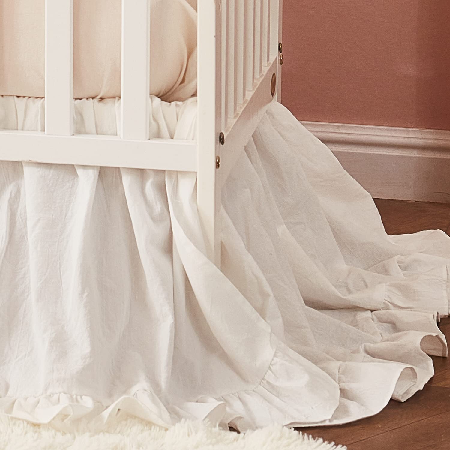 Brandream 6-Piece Baby Crib Bedding Set - 100% Washed Cotton Cream White Nursery Set for Girls & Boys | Gender Neutral, Boho Chic & Farmhouse Style with Ruffles | Perfect for Newborns, Infant Rooms & Baby Showers