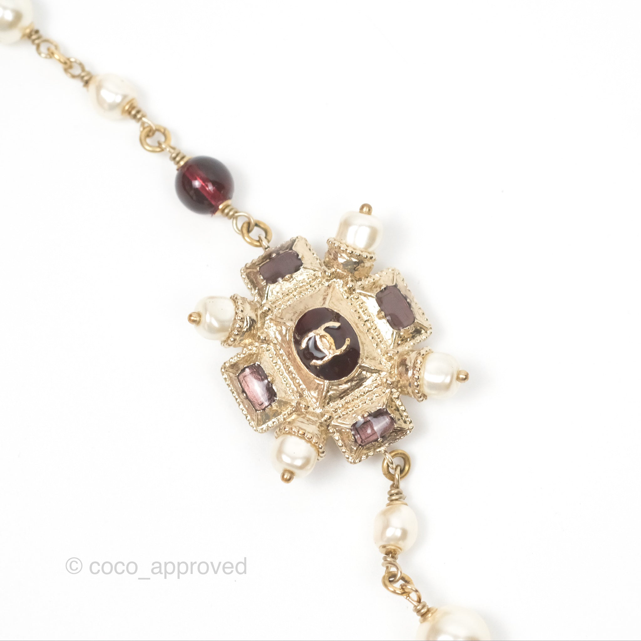 Chanel CC Pearl Gemstone Long Necklace in Gold Tone - 17A Collection | Elegant Jewelry for Women, Perfect for Parties, Weddings & Special Occasions