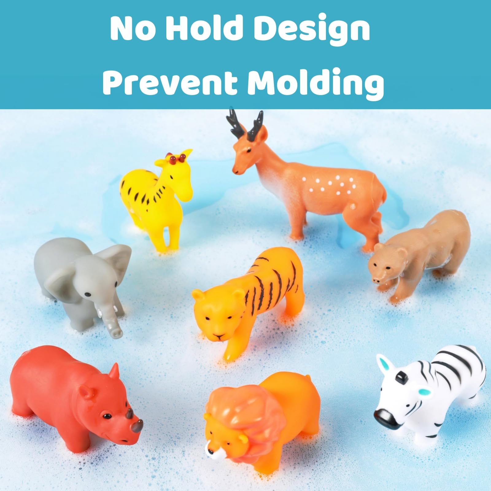 Best Baby Bath Toys for Infants 6-12 Months & Toddlers 1-3 Years - No Hole Bathtub Toys Set with Mesh Bag (Wild Animals, 8 Pcs) - Fun Bath Time Learning & Sensory Play for Kids