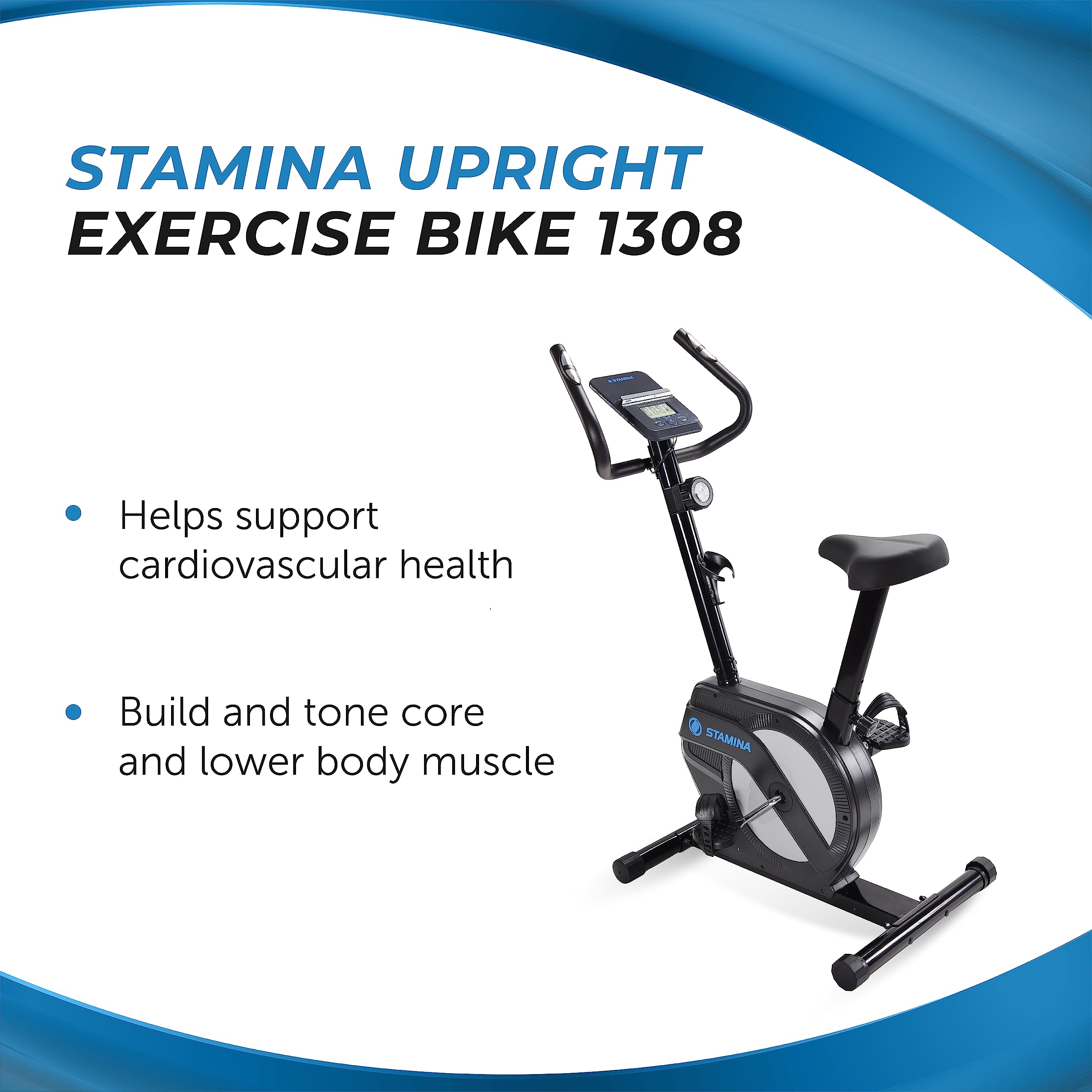 Stamina 1308 Upright Exercise Bike for Home Fitness - 300 lbs Weight Capacity - Smart Workout App Compatible - Perfect for Cardio, Weight Loss & Indoor Cycling Training
