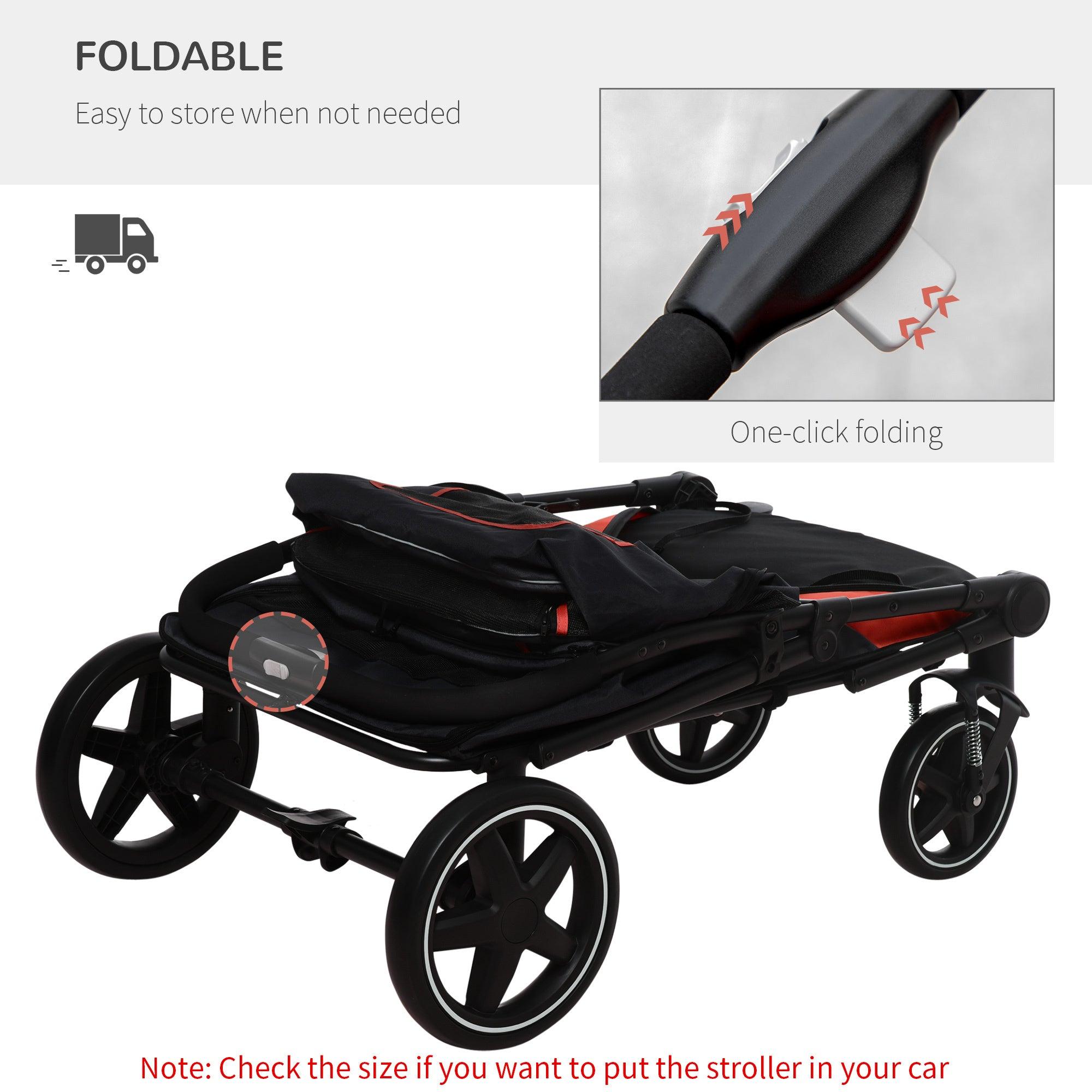 1 Click Foldable Dog Stroller for Medium & Large Dogs - Pet Stroller with Storage Basket, Shock Absorption Wheels & Mesh Windows - Safe Walking Stroller with Leash for Big Dogs (Black) - Perfect for Park Visits, Shopping & Outdoor Adventures