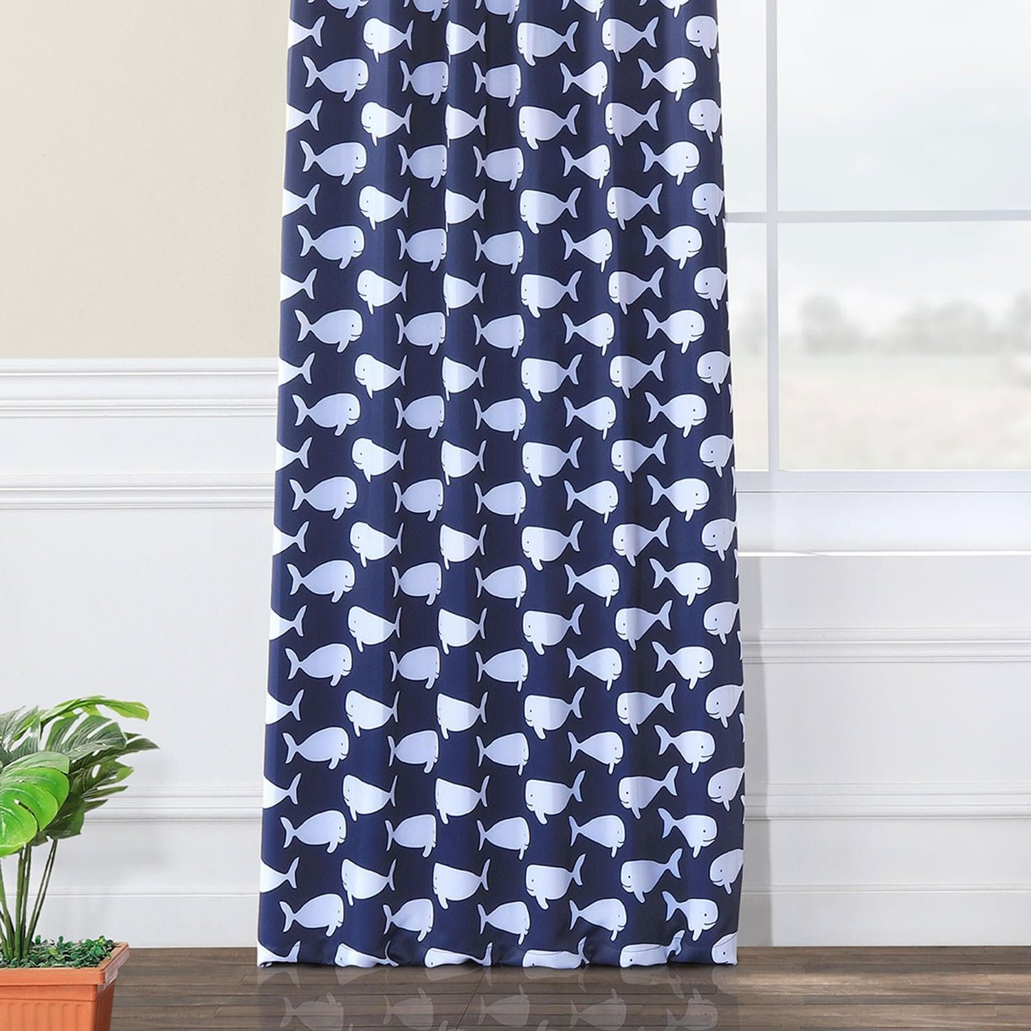 Migaloo Navy Emblem Blackout Curtains for Bedroom - Light Blocking Thermal Insulated Window Drapes for Home, Nursery & Office - Perfect for Shift Workers & Light Sleepers