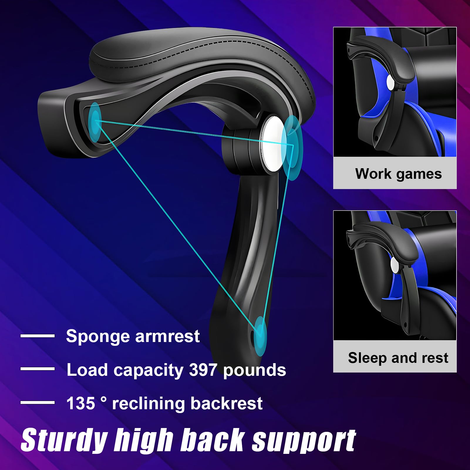 Bluetooth Gaming Chair with Built-in Speakers, RGB LED Lights & Adjustable Footrest - Ergonomic Massage Office Computer Chair with Lumbar Support for Adults (Black Blue) - Perfect for Esports, Streaming & Home Office Setup