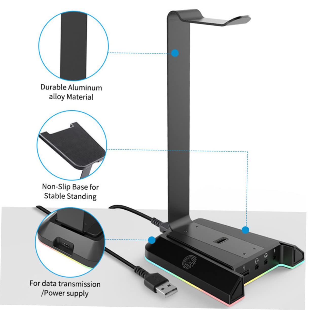 RGB Gaming Headset Stand with Hanger Hook - Universal Desktop Headphone Holder for Computer, PC, PS4, PS5 - Durable ABS Earphone Stand for Office, Gaming Setup & Home Use