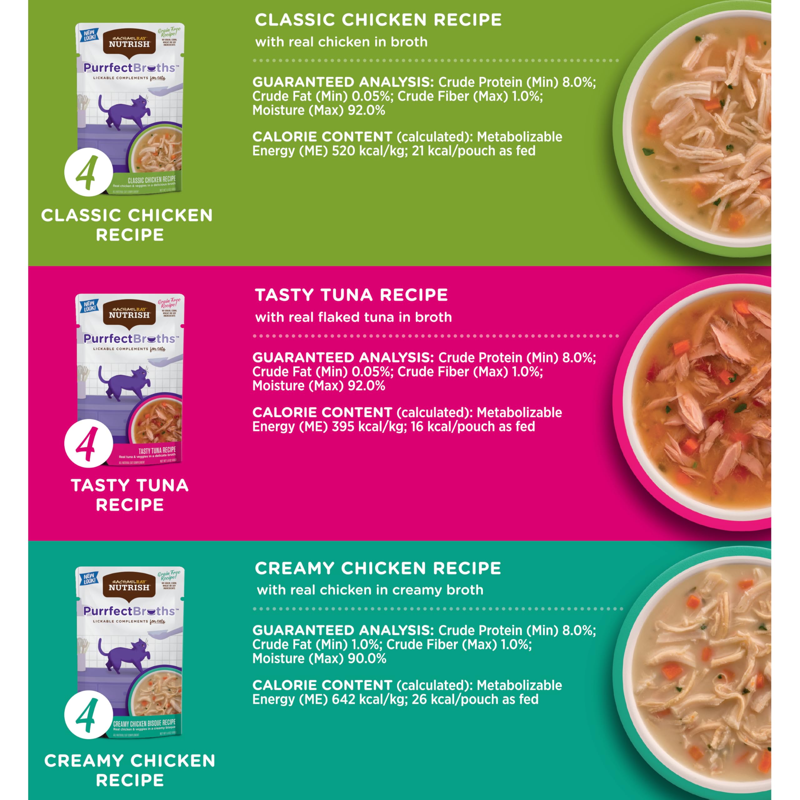 Rachael Ray Nutrish Purrfect Broths Grain-Free Wet Cat Food Variety Pack - 24 Count (1.4 oz Pouches) | Delicious Liquid Treat for Hydration & Mealtime Topper | Perfect for Picky Eaters & Senior Cats