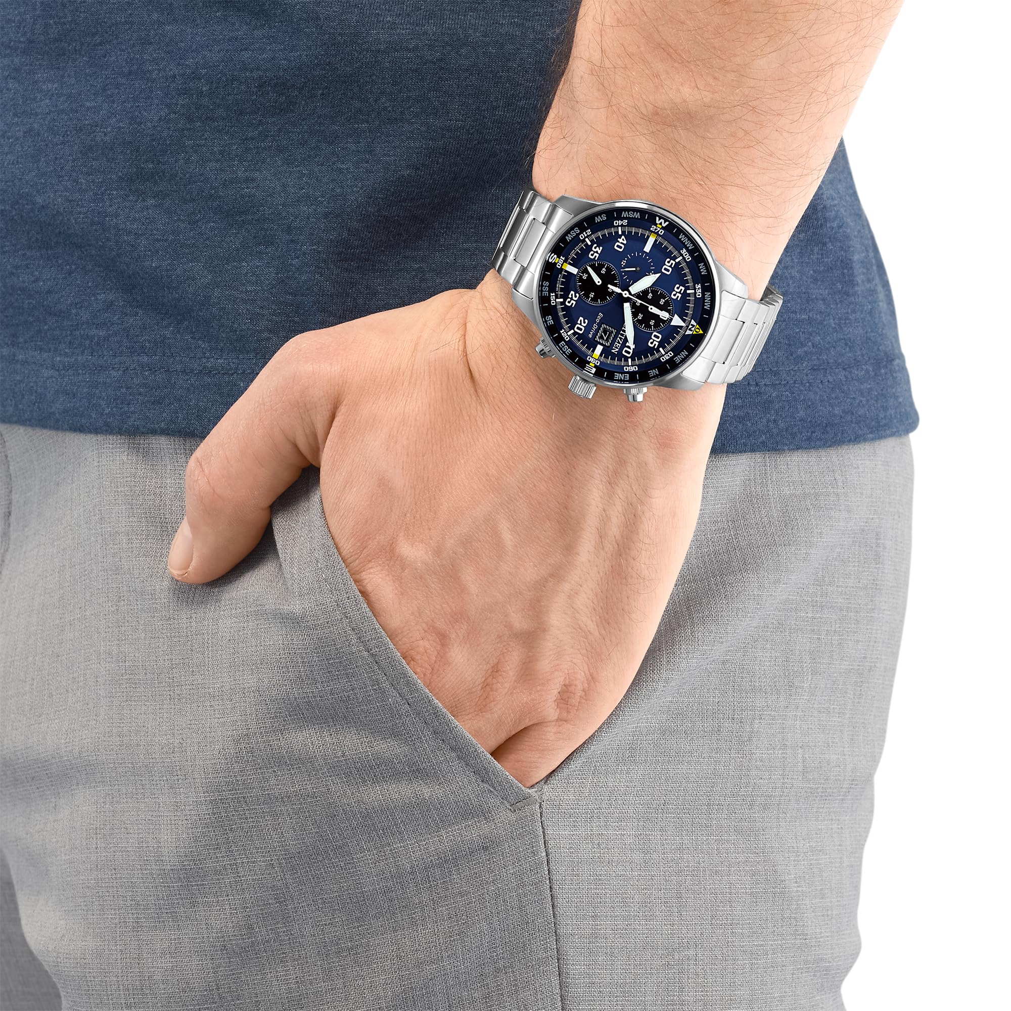 Citizen Men's Eco-Drive Chronograph Watch - Stainless Steel Waterproof Wristwatch for Business, Casual & Outdoor Activities