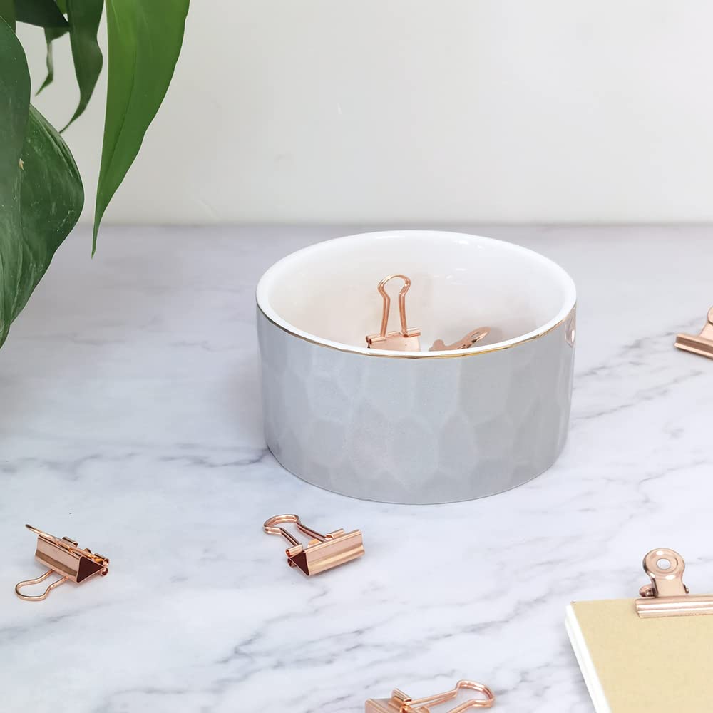 Ceramic Paper Clip Holder - Stylish Desk Organizer for Office & Home, Light Grey | Perfect for Paperclips, Notes & Small Stationery Items