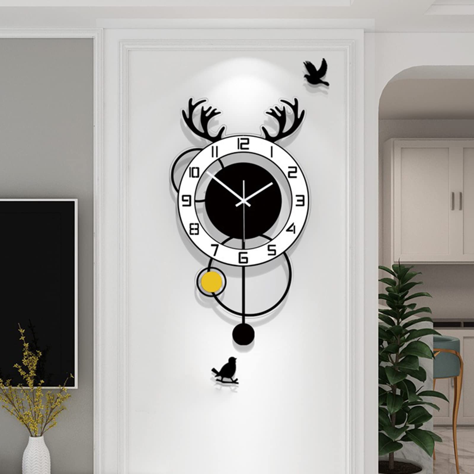 27.1 Inch Large Silent Wall Clock - Minimalist Deer Head Design, Modern Non-Ticking Decorative Clock for Living Room, Bedroom, Office | Nordic Style Home Decor & Fashion Art Piece
