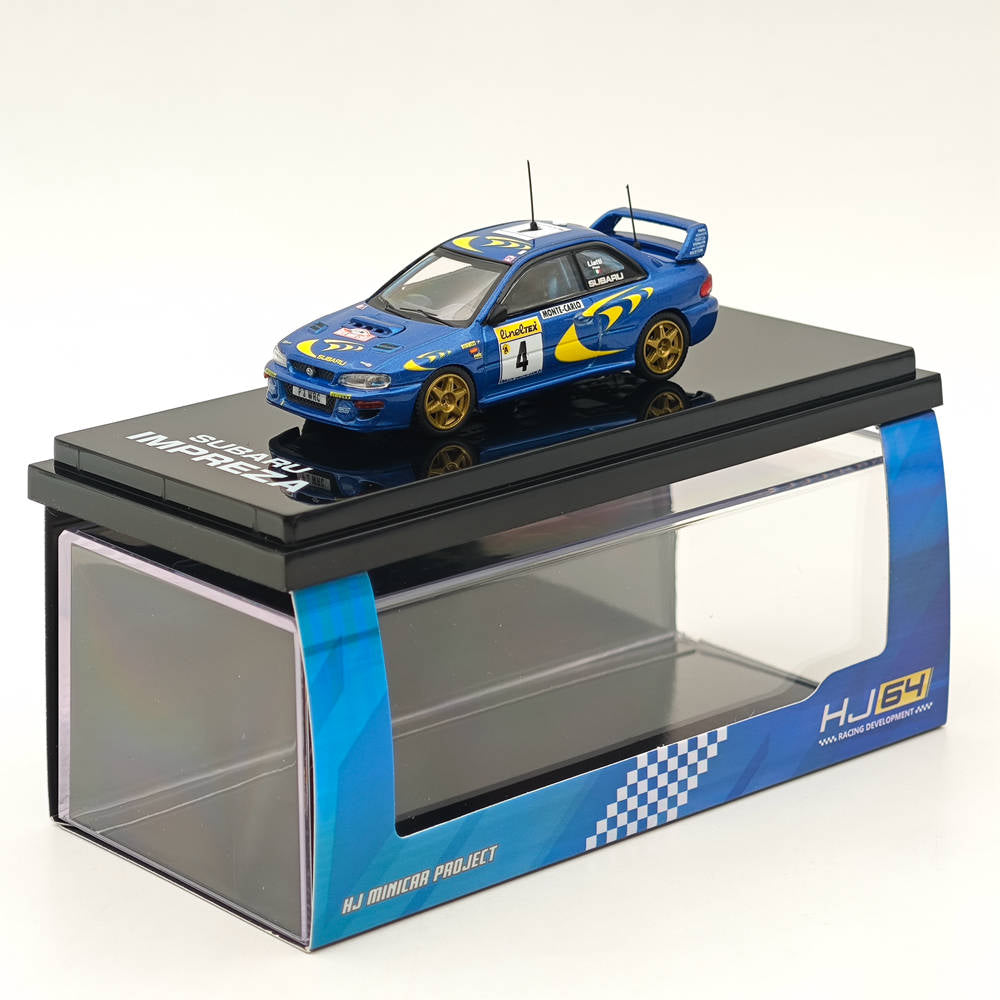 1/64 Scale Subaru Impreza WRC 1997 #4 Monte Carlo Winner Blue Diecast Model Car - Collectible Hobby Japan Toy for Racing Enthusiasts & Display Showcase