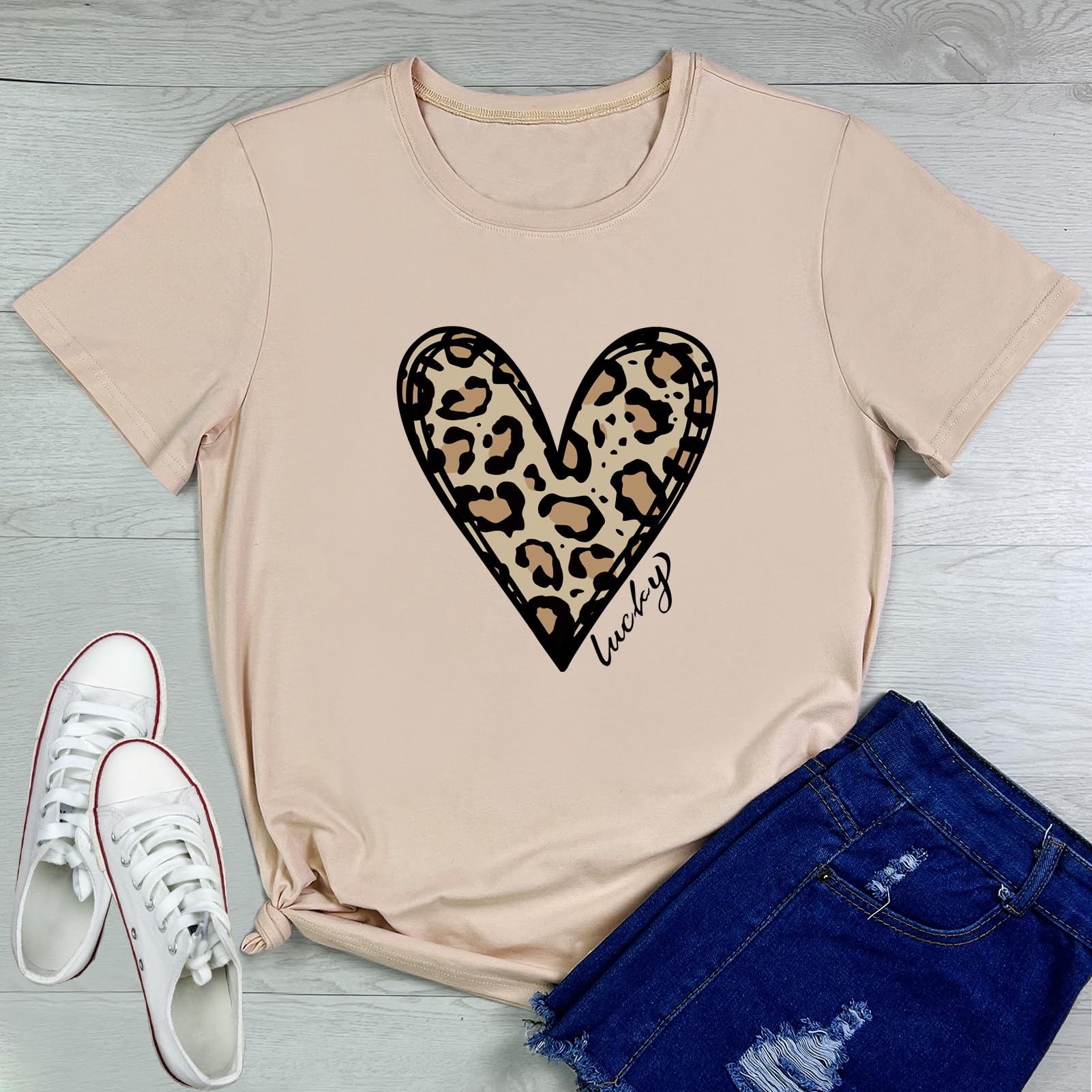 YITAN Women's Graphic T-Shirt - Cute Leopard Heart Print Casual Top for Everyday Wear | Perfect for Street Style, Dating & Weekend Outfits
