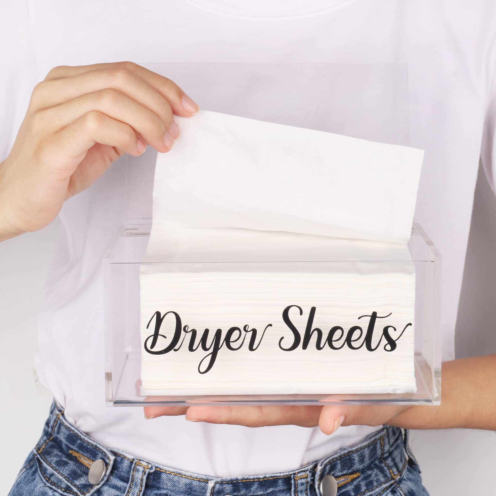 Clear Rustic Farmhouse Style Acrylic Dryer Sheet Dispenser with Hinged Lid - Laundry Room Storage Box for Fabric Softener Sheets | Perfect for Laundry Room Organization & Home Decor