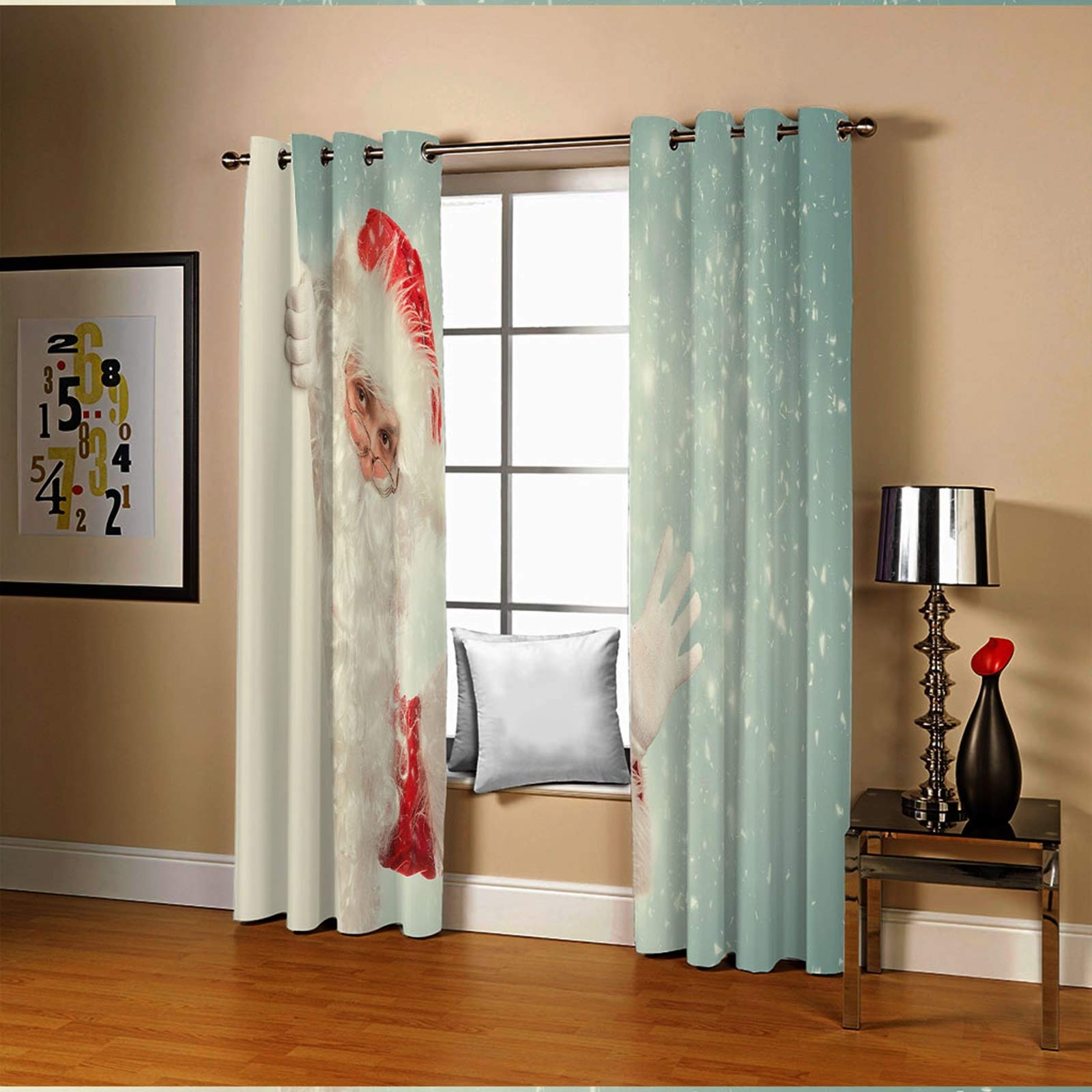 Christmas Curtains for Living Room Decor - 2 Panels Light Blue Red White Polyester Santa Claus Design (104x96 inches/264x244cm) - Holiday Home Decor, Window Treatments & Room Dividers for Festive Seasonal Celebrations