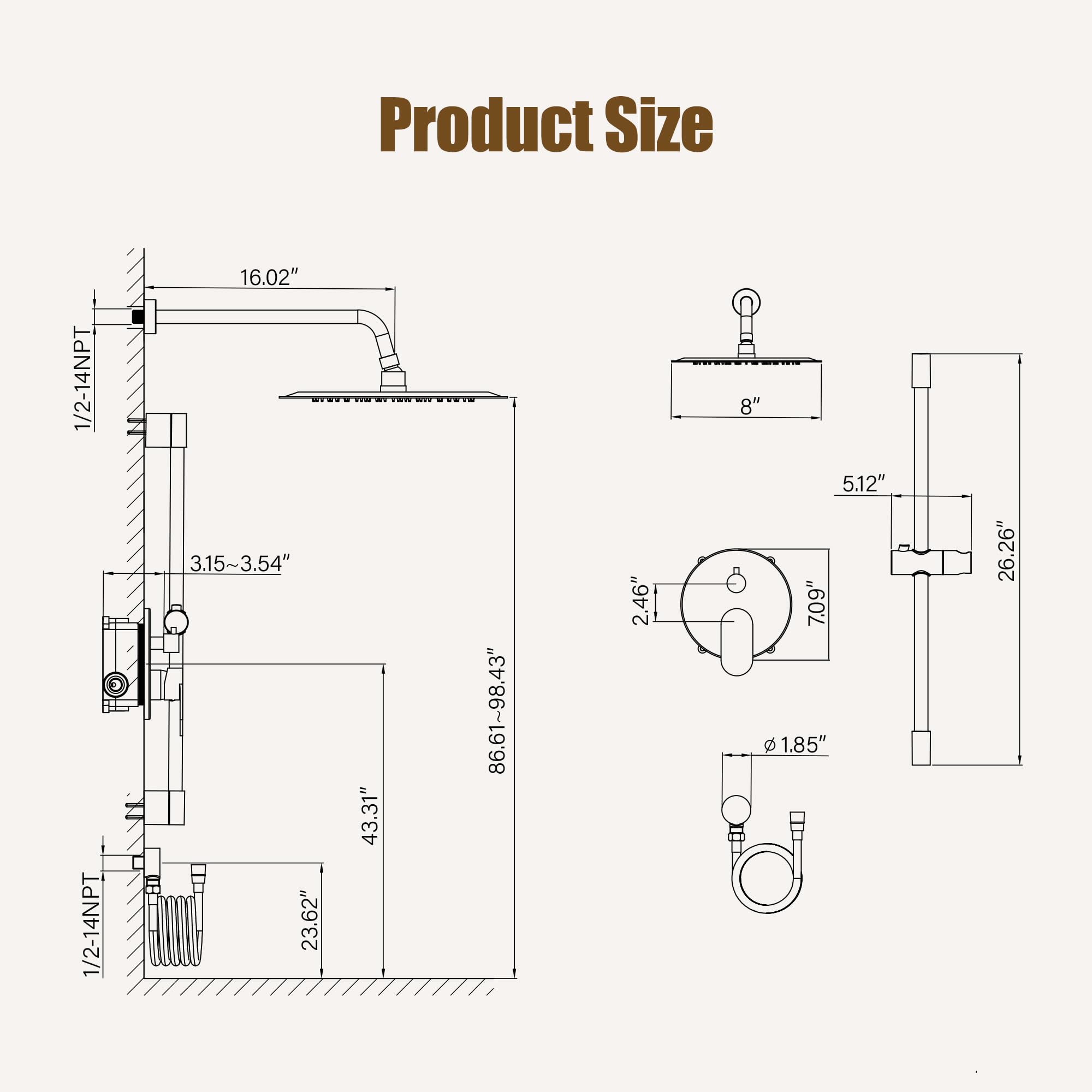 Gabrylly Matte Black Shower System - 8