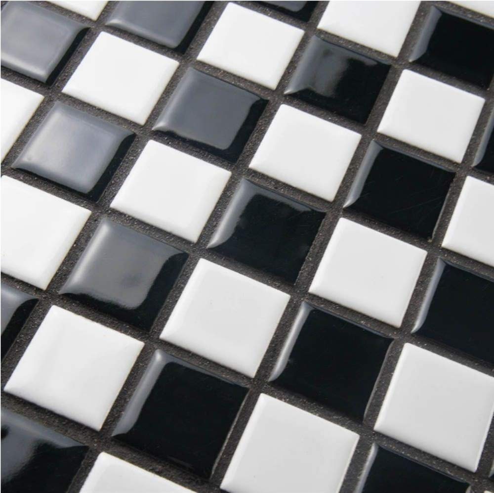 Black & White Square Checkered Porcelain Mosaic Tile - 12x12 Inch Shiny Glossy Finish (5 Sheets) - Perfect for Kitchen Backsplash, Bathroom Wall, and Flooring Decor