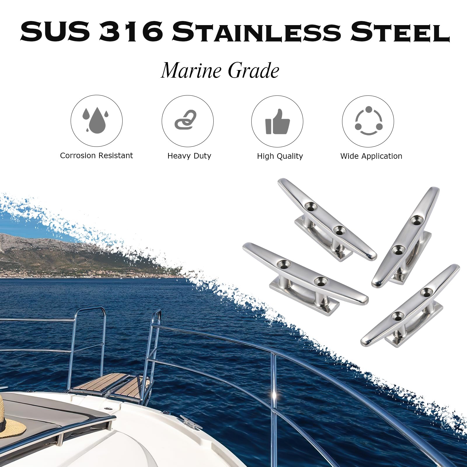 CHANGE MOORE 4 Inch 316 Stainless Steel Boat Cleat - Open Base Dock Cleat for Secure Mooring | Marine Grade Boat Accessories with Installation Kit | Perfect for Docks, Piers & Yacht Mooring