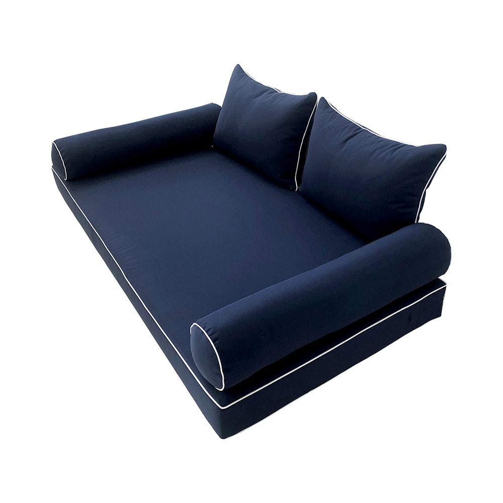 Prolinemax Outdoor Style 4 Twin-XL Contrast Trim Daybed Mattress Bolster Pillow Fitted Sheet Cover Only - AD101 | Perfect for Patio Furniture, Sunroom Decor & Guest Bedding