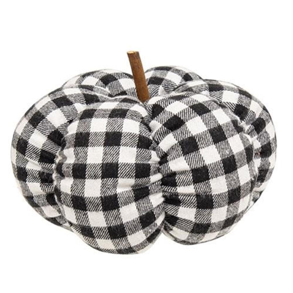Black and White Buffalo Check Felt Stuffed Pumpkin Decor - 6.5 Inch Fall Thanksgiving Home Decor for Table Centerpiece, Mantel, and Seasonal Display