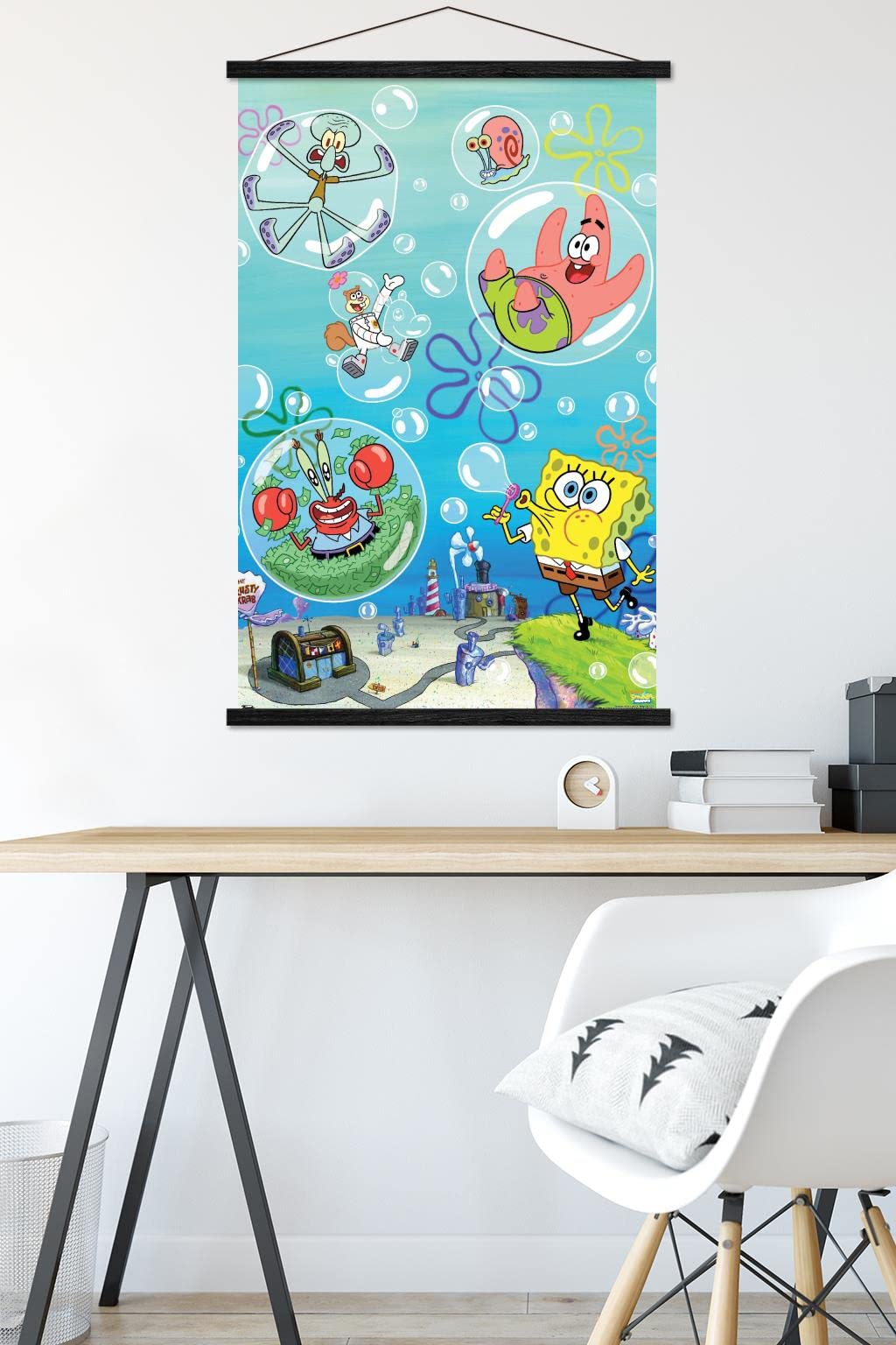 Trends International Nickelodeon SpongeBob SquarePants Bubbles Wall Poster - 22.37x34 Inch Premium Print with Black Hanger Bundle | Kids Room Decor, Cartoon Themed Bedroom, Playroom Wall Art