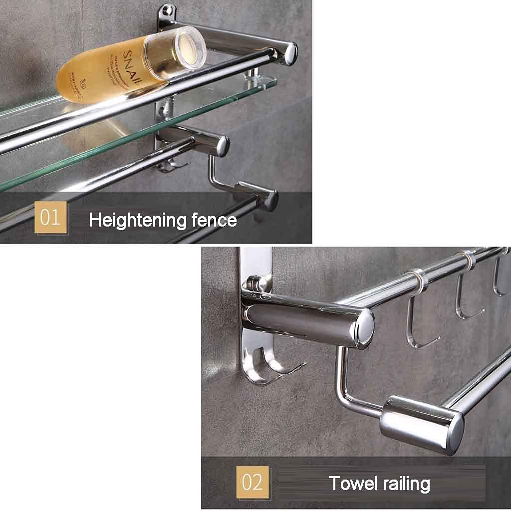 Stainless Steel Single-Layer Bathroom Towel Holder - 40CM Tempered Glass Shelf with Towel Bar Rail | Space-Saving Bathroom Organizer for Hand Towels & Washcloths | Perfect for Small Bathrooms, Powder Rooms & Spa Areas