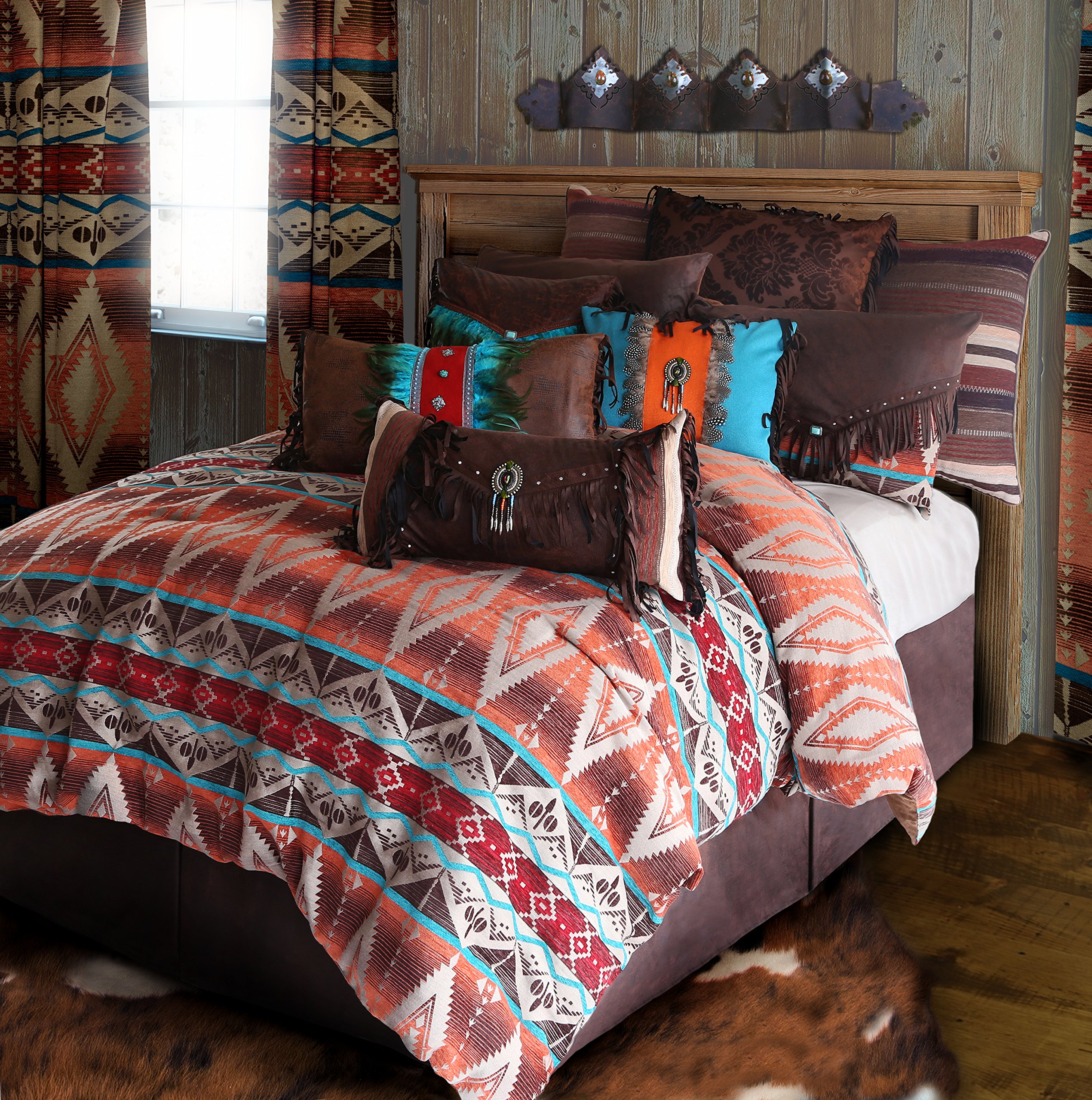 CARSTENS Woven Chenille 5-Piece Rustic Western Bedding Set | Mojave Sunset Pattern | Full/Queen Size Comforter | Southwestern Home Decor for Bedroom & Guest Room