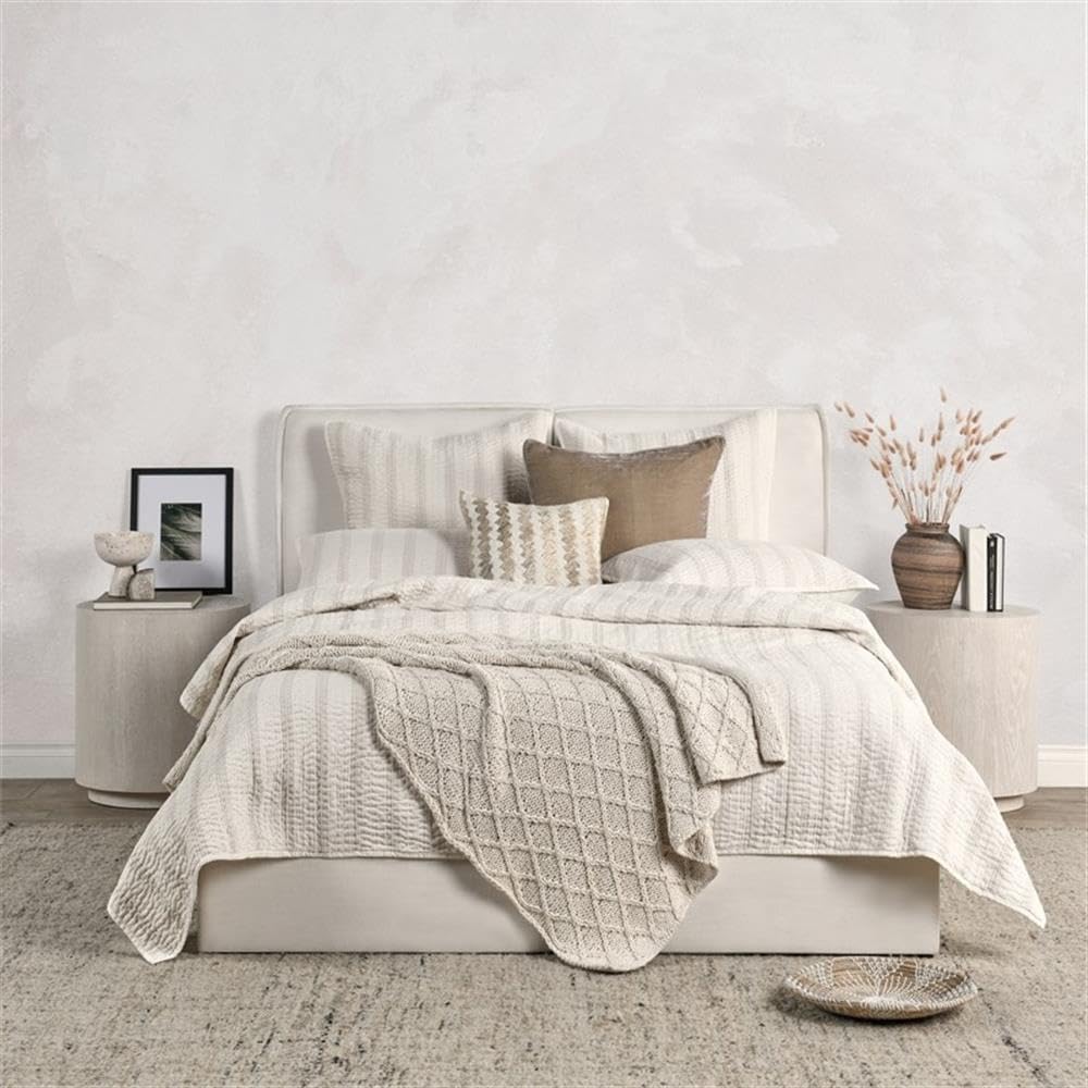 Classic Home Abraham Cotton Linen Queen Quilt Set - Eggshell Beige Bedding for Cozy Comfort | Perfect for Master Bedroom, Guest Room & Luxury Hotel Style