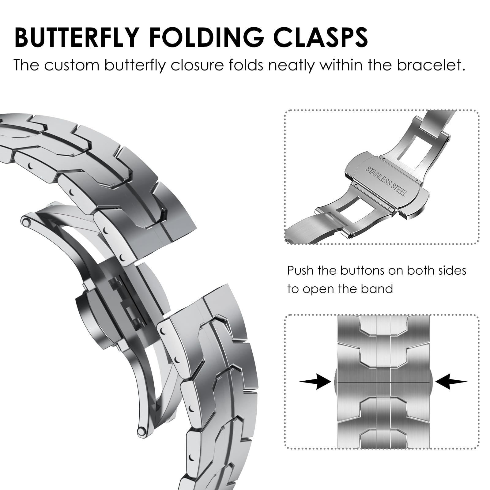 Fullife Compatible with Samsung Galaxy Watch 6 Classic Band 47mm, Galaxy Watch 5 Pro, Watch 6/5/4, Watch 4 Classic - Stainless Steel Metal Band with Magnetic Clasp, No Gap Design for Men - Perfect for Work, Gym & Everyday Wear